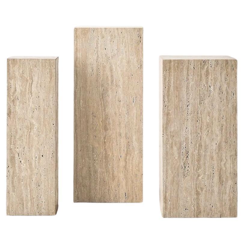 ‘Manarola ’
This listing is for Natural Stone Travertine Block Pedestal in 8” x 19.7” H (20 cm x 50 cm H)  There are 3 sizes. Pick 1 or choose set of 3 to make a set. It is a museum item in itself and in premium quality travertine.

Inspired by a