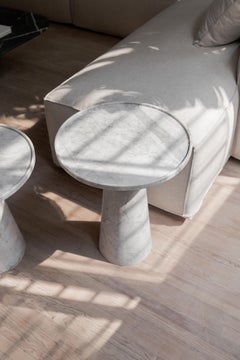 Pedestal White Marble Tall Side Table