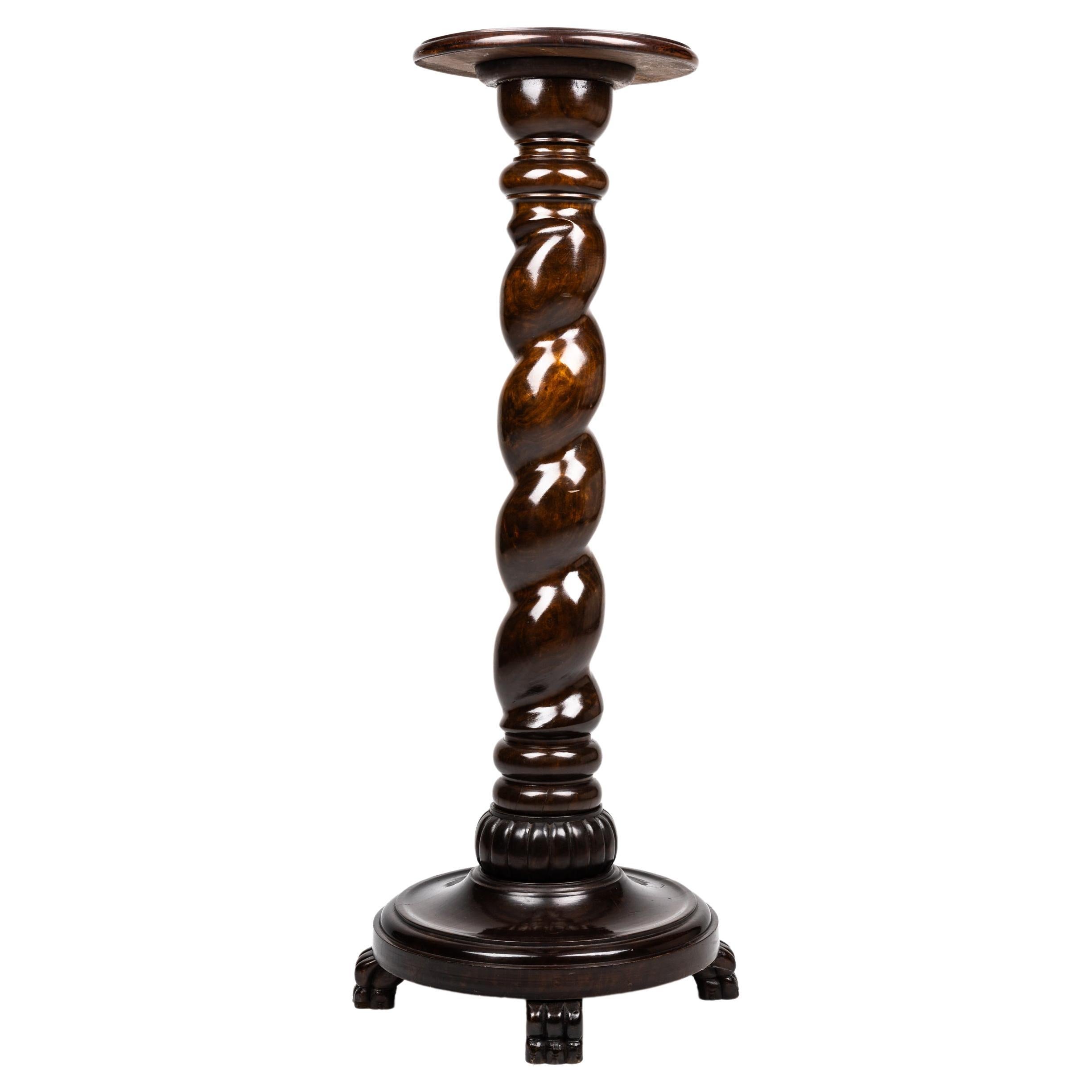 Pedestal, wooden Pillar, column, stained beech wood, ~ 1880, Austria