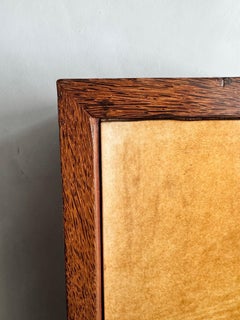 Cabinet Pedestal in Oak and Parchment Style Goat Skin France, 1940