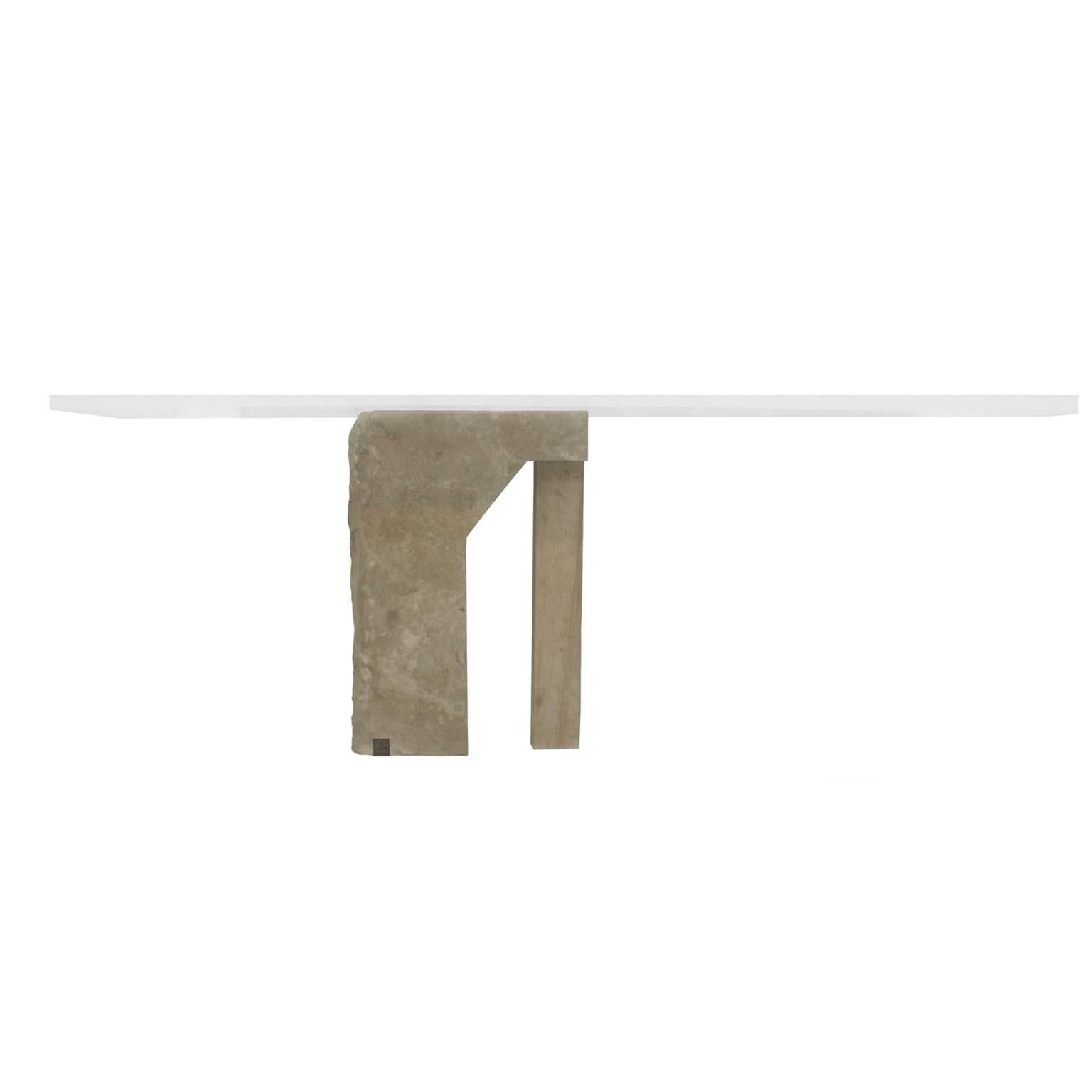 Brazilian Contemporary Furniture
Designer: Gustavo Neves
AEon Collection
Pedra desk
Materials: stone (limestone), metal (brass) darkened with manual treatment, manually sanded acrylic.
Brazil
2017
For this project, Gustavo Neves designed the