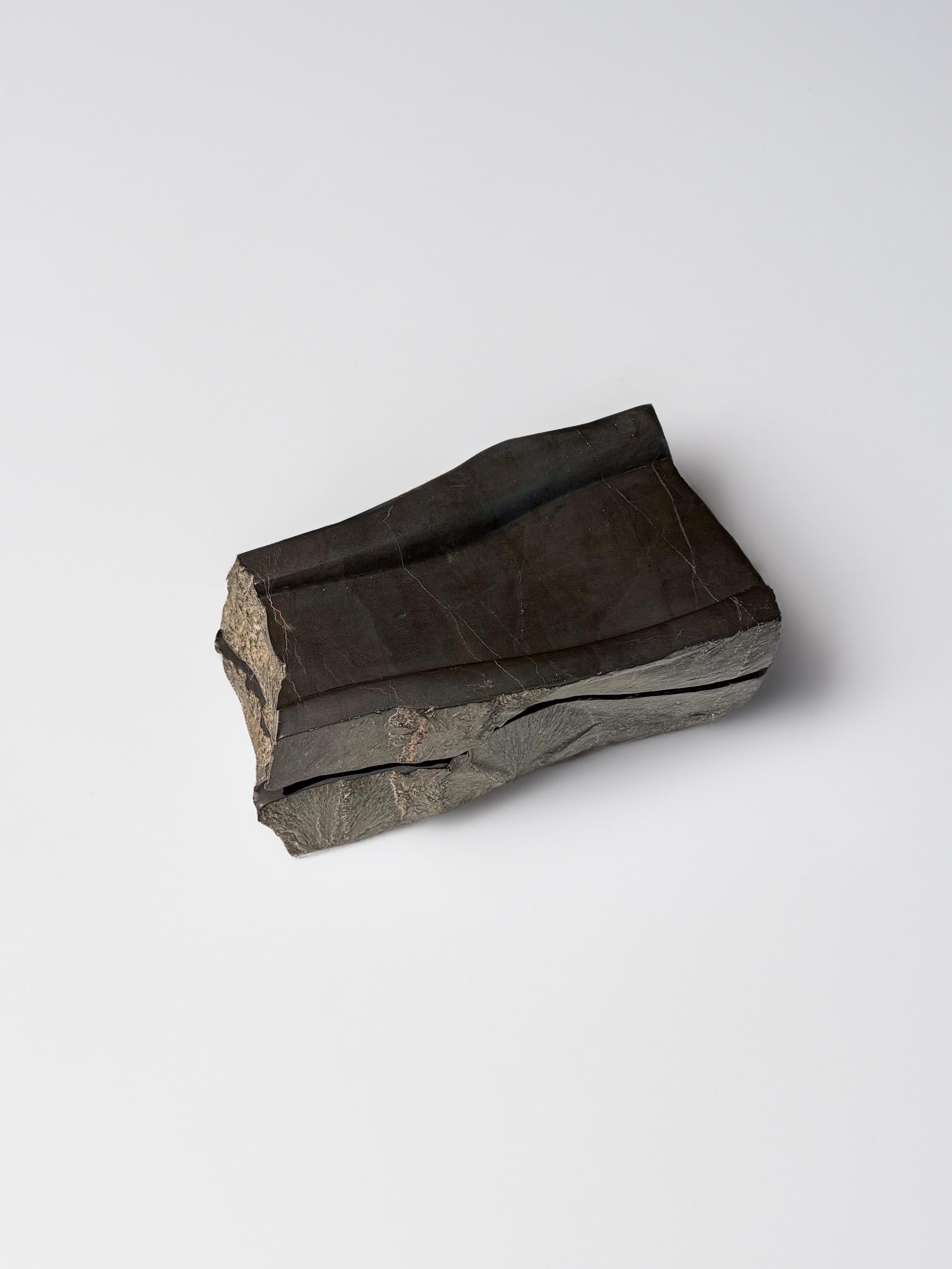 Una nueva escultura funcional de piedra negra de Aragón tiene una forma orgánica. Puede utilizarse como jabonera o para guardar objetos pequeños. La Pedra Negra F-6 fue realizada por el escultor barcelonés Ricard Casabayó.
Las esculturas talladas y