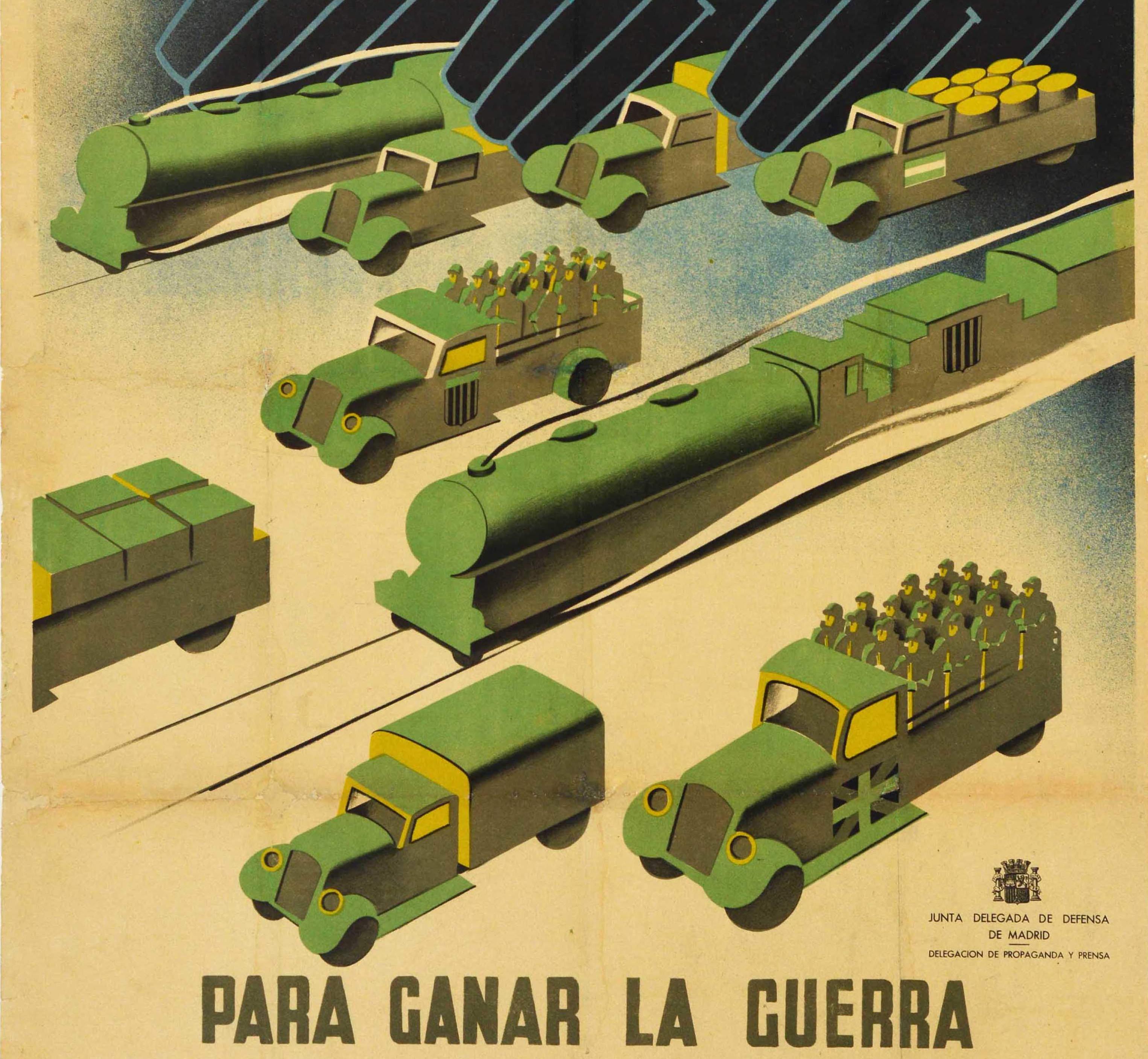 Poster originale d'epoca sulla guerra civile spagnola Aiuta Madrid a vincere Propaganda repubblicana - Print di Pedrero