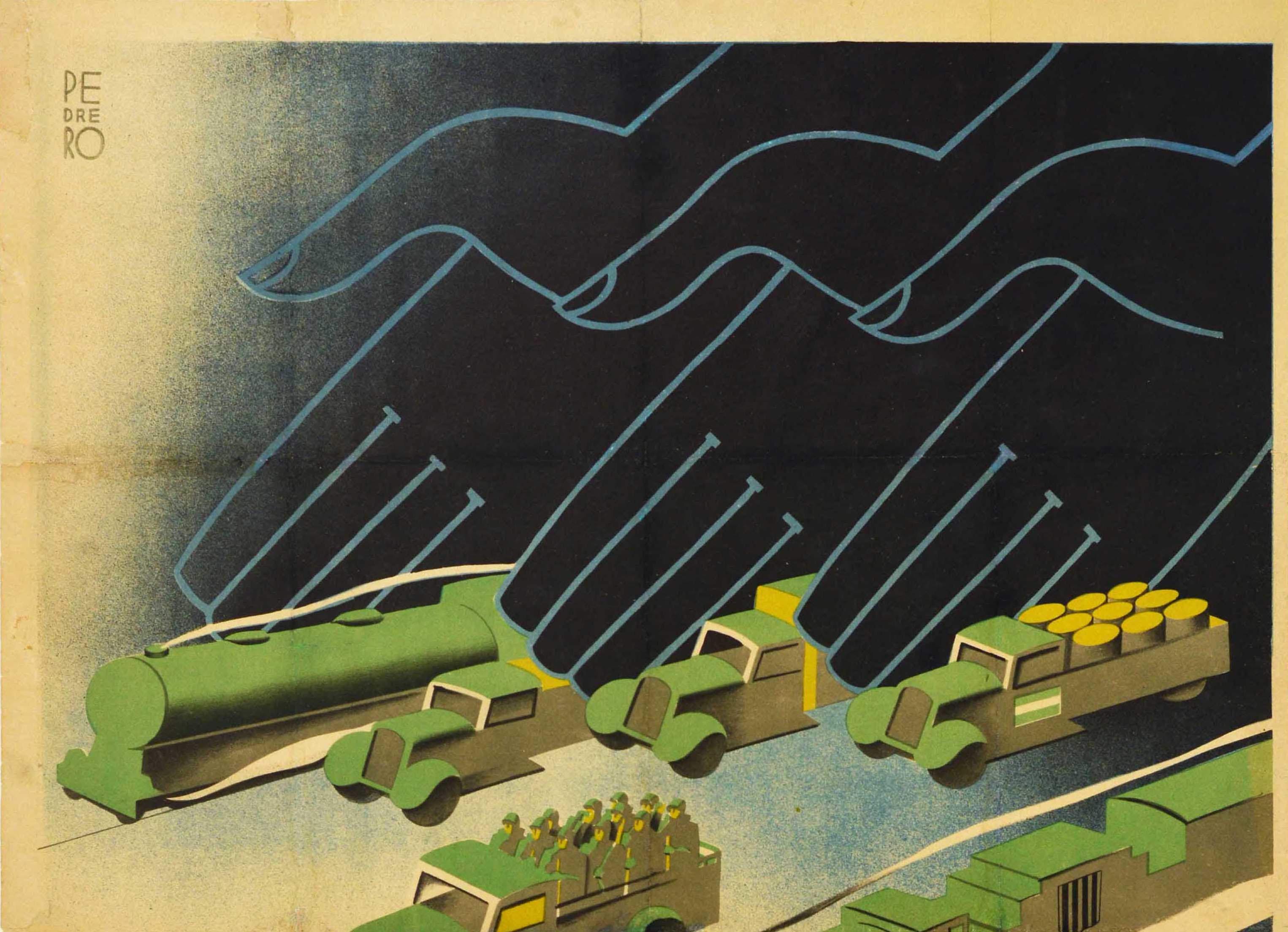 Poster originale d'epoca sulla guerra civile spagnola Aiuta Madrid a vincere Propaganda repubblicana - Print Nero di Pedrero