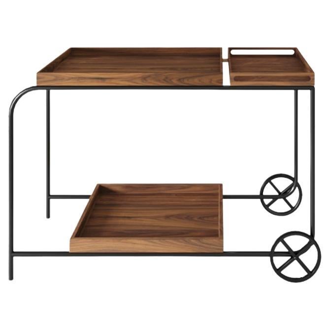 "Pedro" bar cart Modernist style black painted steel and wood For Sale