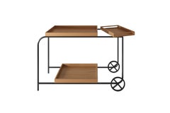 "Pedro" Bar Cart Modernist Style Cooper Color Painted Steel and ironwood Woodwor