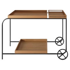 "Pedro" Bar Cart Modernist Style Cooper Color Painted Steel and ironwood Woodwor