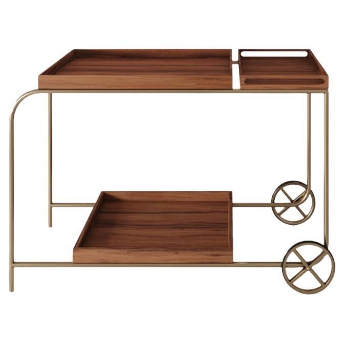 "Pedro" bar cart Modernist style Light gold painted steel and wood For Sale