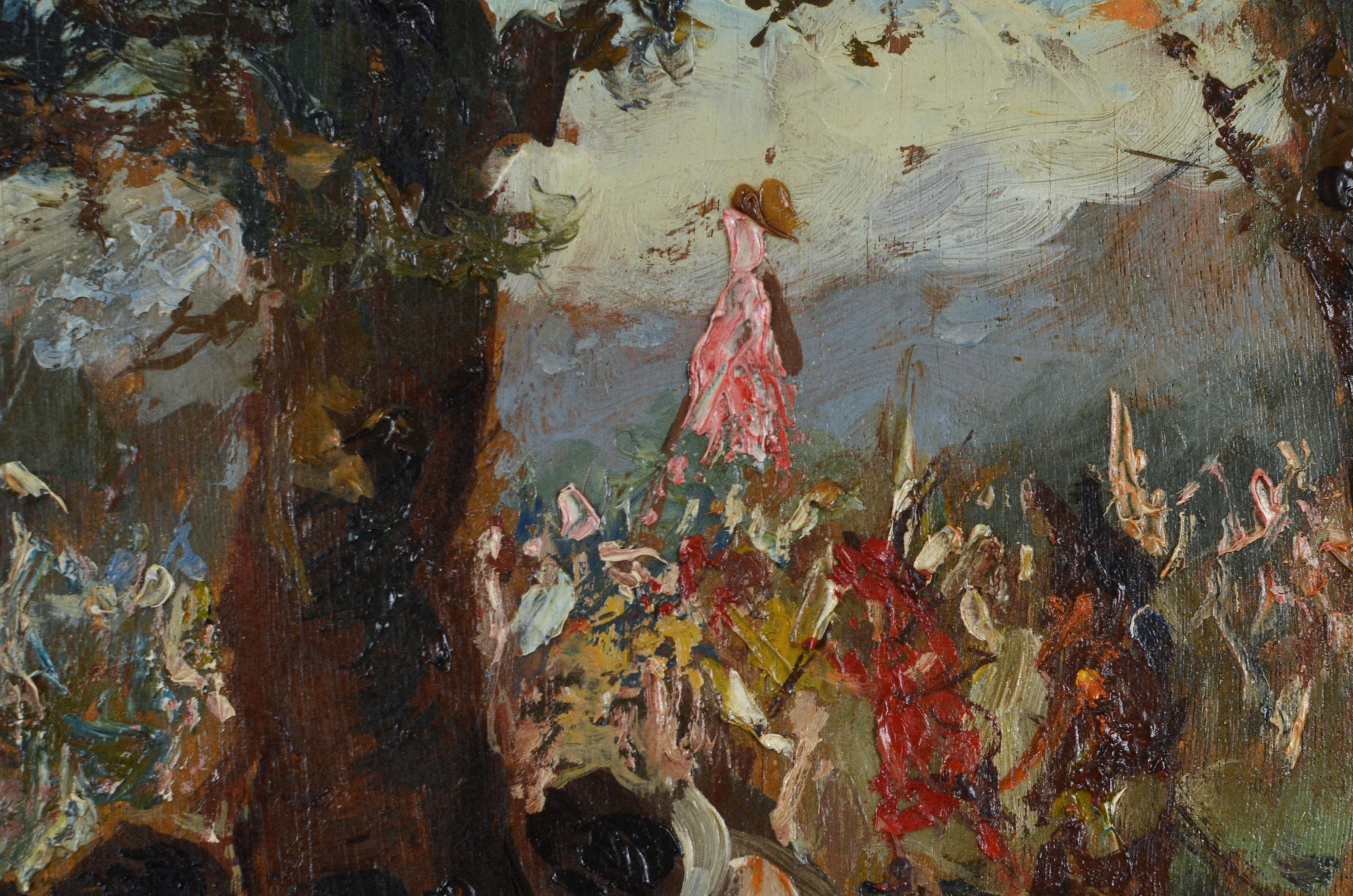 Pedro Blanes Viale (1879-1926) Uruguay. Groupe dans une forêt. placage, huile, 27x47 cm en vente 3