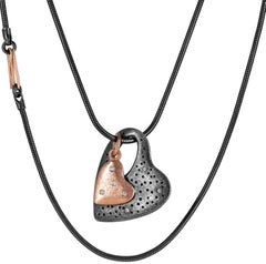Pedro Boregaard Rose Gold Oxidized Silver Diamond Dust Heart Long Drop Necklace