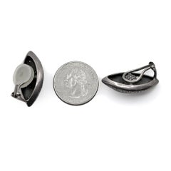 Pedro Boregaard Weißer Diamant Oxidiertes Silber Große Almond-Clip-Ohrringe