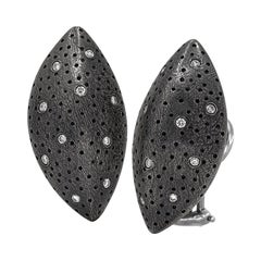 Pedro Boregaard White Diamond Oxidized Silver Large Almond Clip Earrings