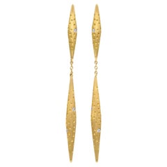 Pedro Boregaard White Diamond Yellow Gold Diamond Dust Dangle Drop Earrings