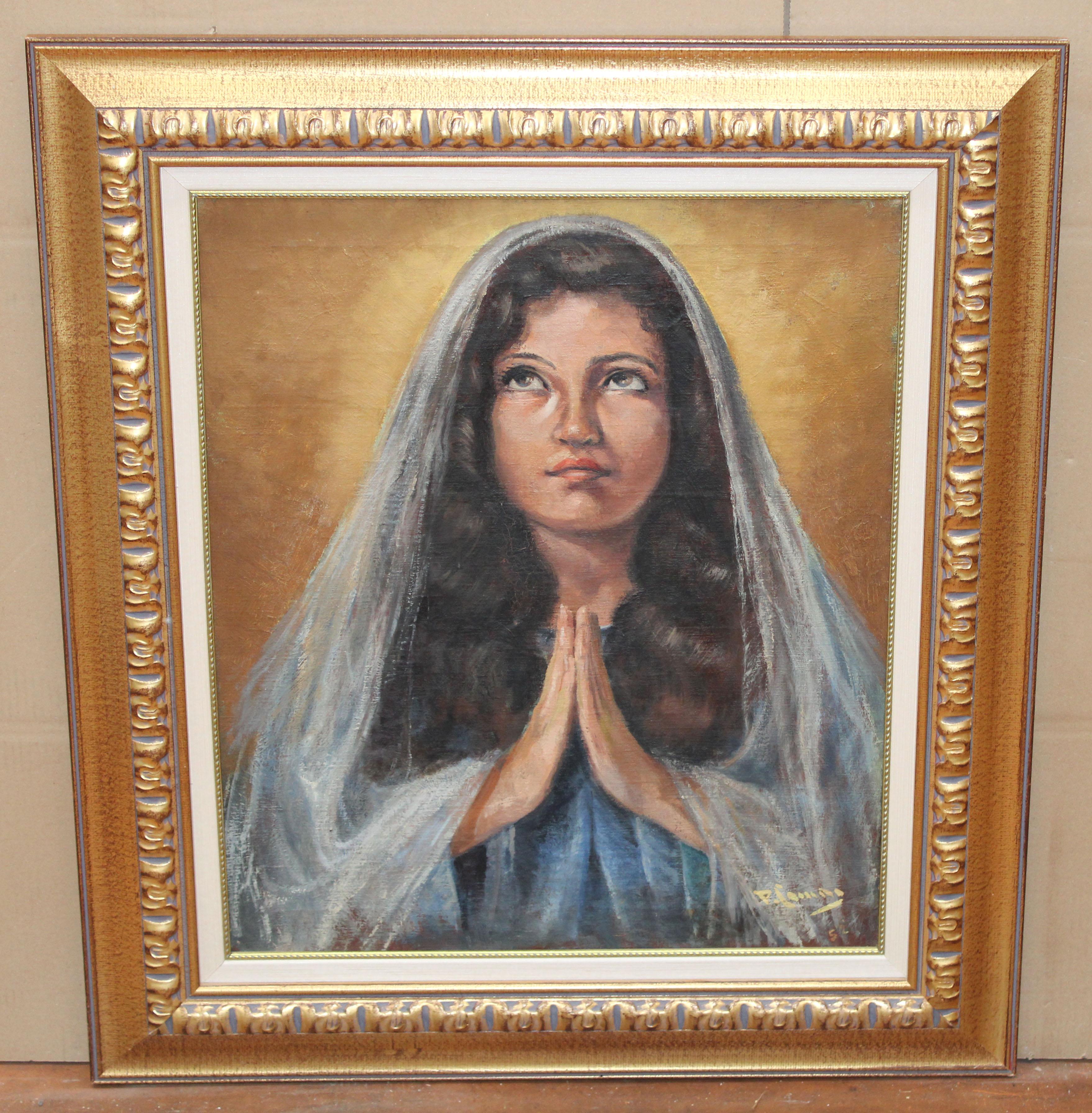 Virgen pregando - Óleo sobre tela - Año 1952 - Painting by Pedro Comas (XX)
