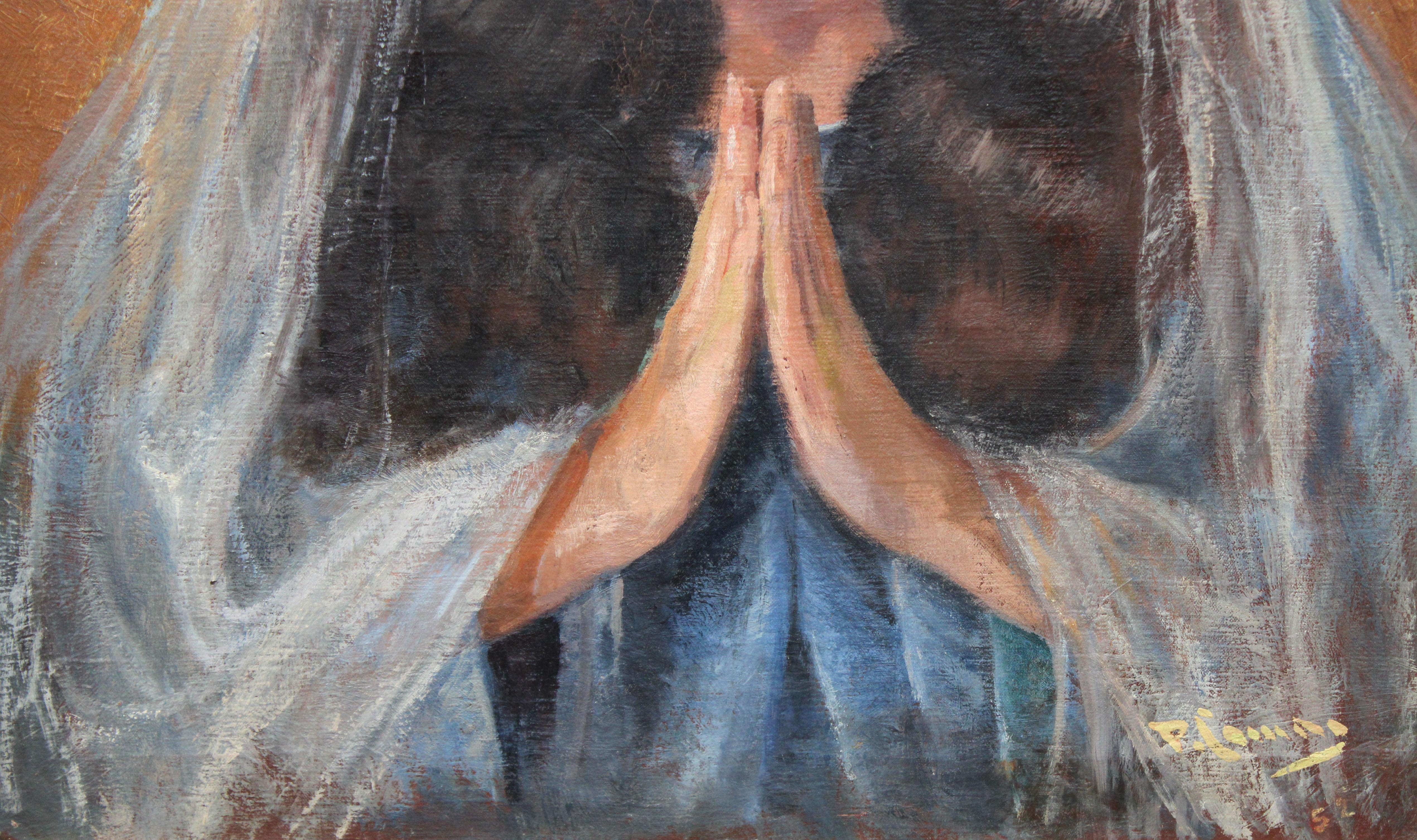 Virgen pregando - Óleo sobre tela - Año 1952 For Sale 1