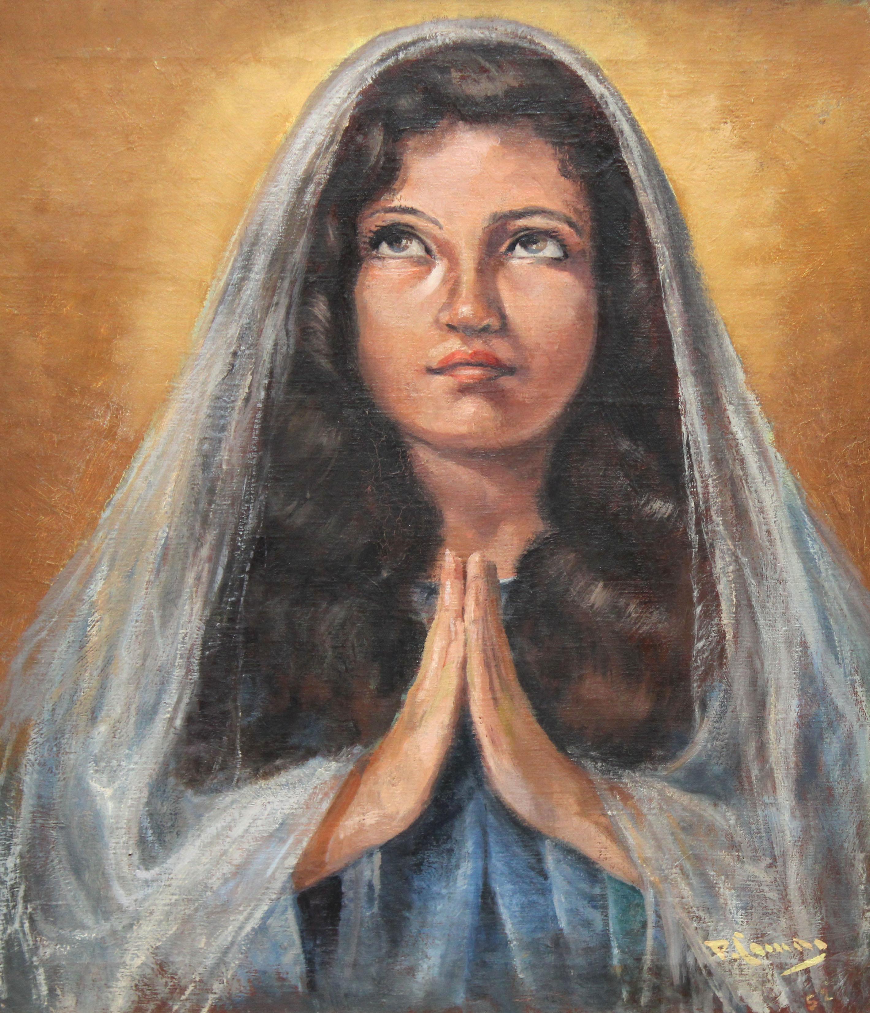Pedro Comas (XX) Portrait Painting - Virgen pregando - Óleo sobre tela - Año 1952