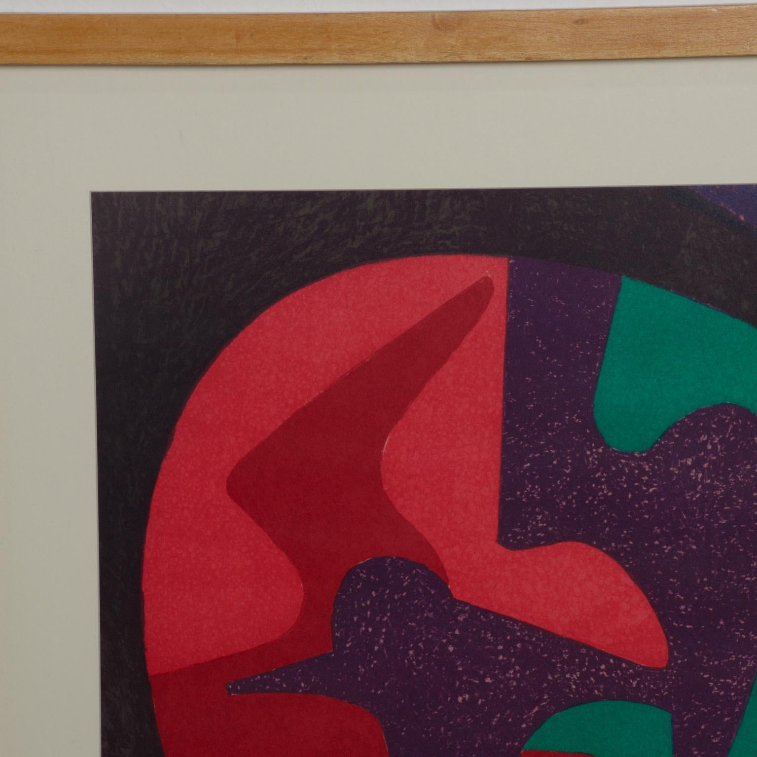 Mexican 1980s Pedro Coronel Purple Dove Abstract Lithograph For Sale