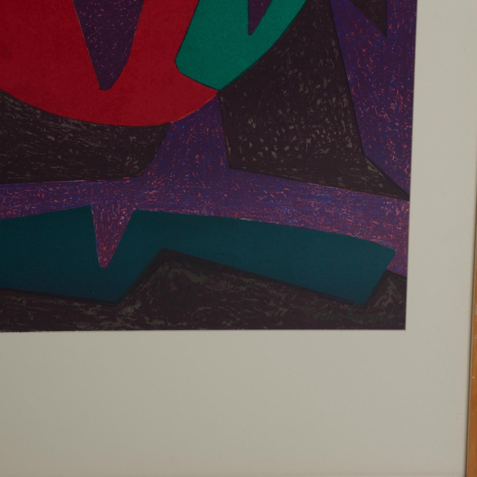 Late 20th Century 1980s Pedro Coronel Purple Dove Abstract Lithograph For Sale