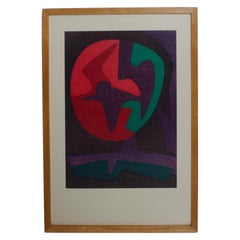 1980s Pedro Coronel Colorful Modern Dove Abstract Lithograph Purple