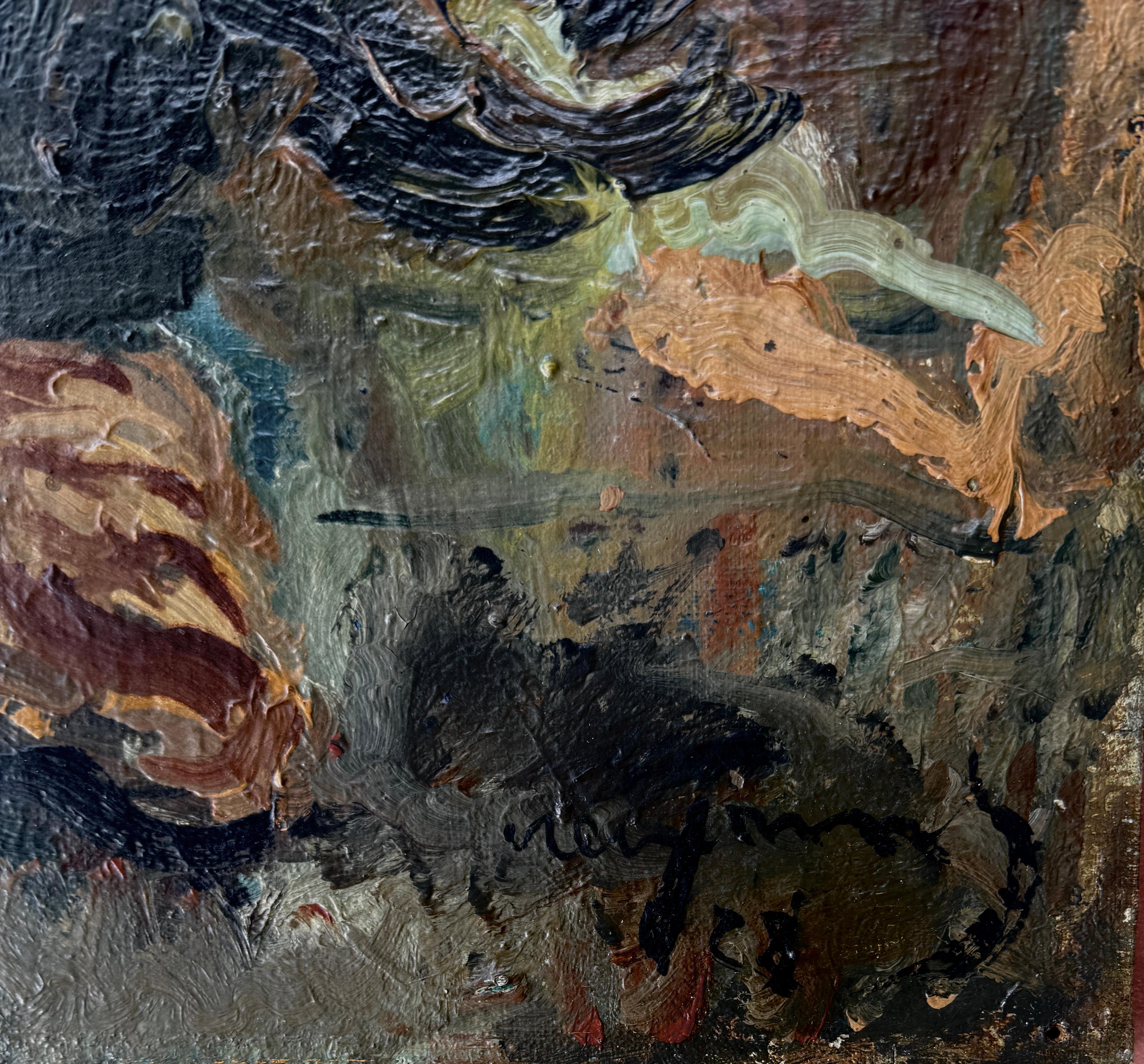 El crédito está muerto óleo sobre lienzo pintura Expresionismo Figurativo Escuela de París - Painting de Pedro CREIXAMS