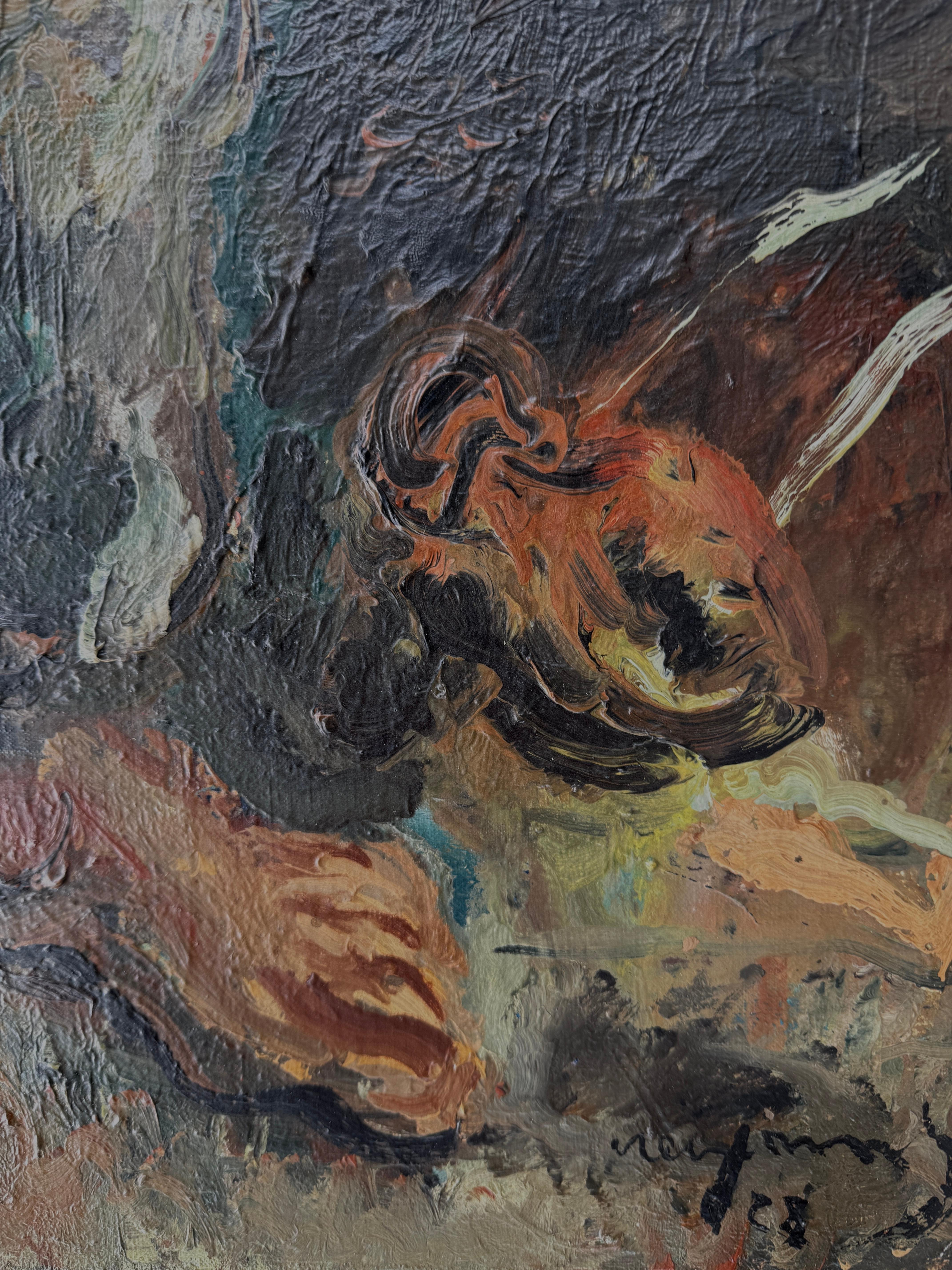 El crédito está muerto óleo sobre lienzo pintura Expresionismo Figurativo Escuela de París - Painting Expresionista de Pedro CREIXAMS
