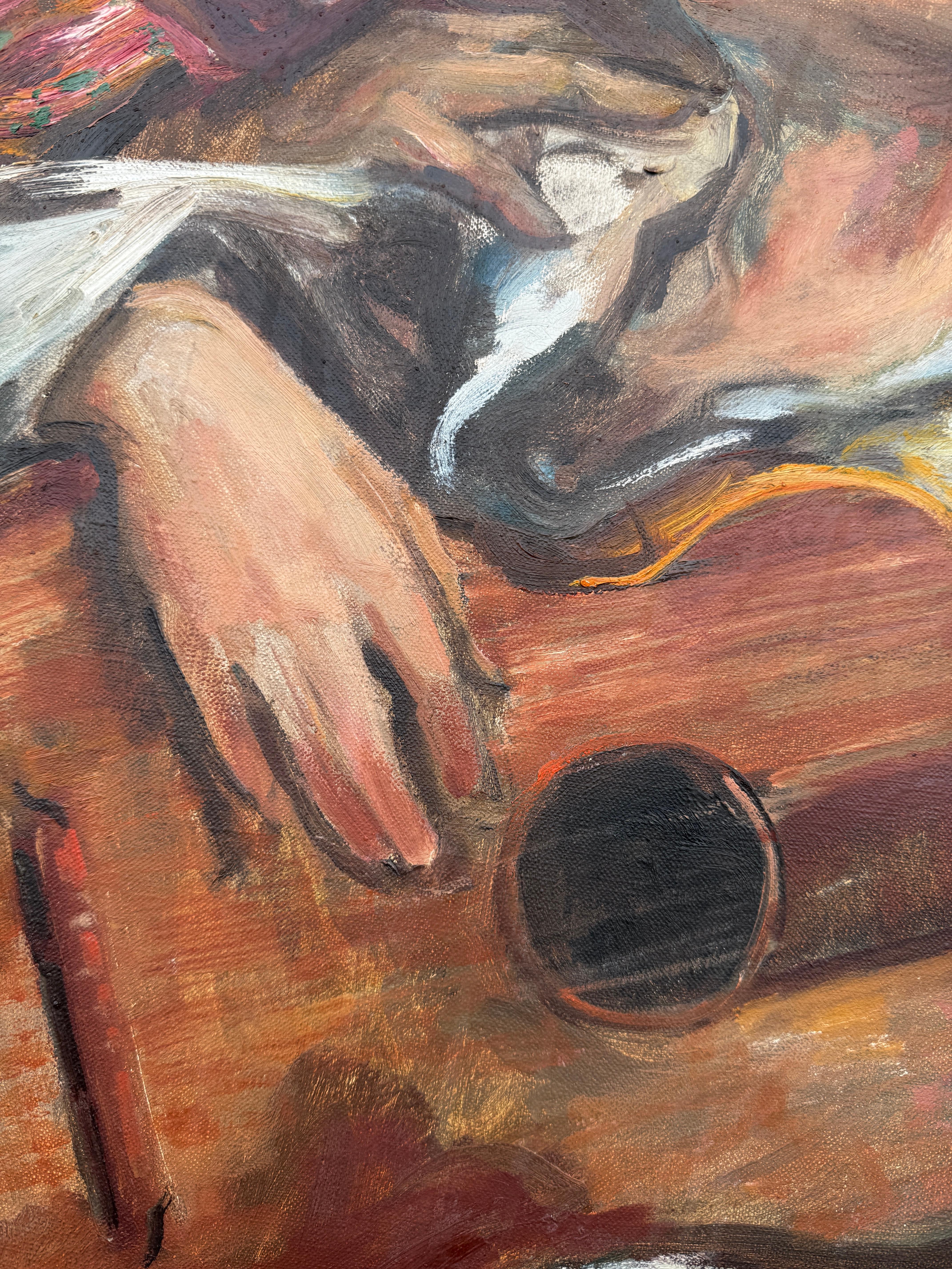 Escena familiar con guitarrista óleo sobre lienzo pintura escuela picasso París en venta 1