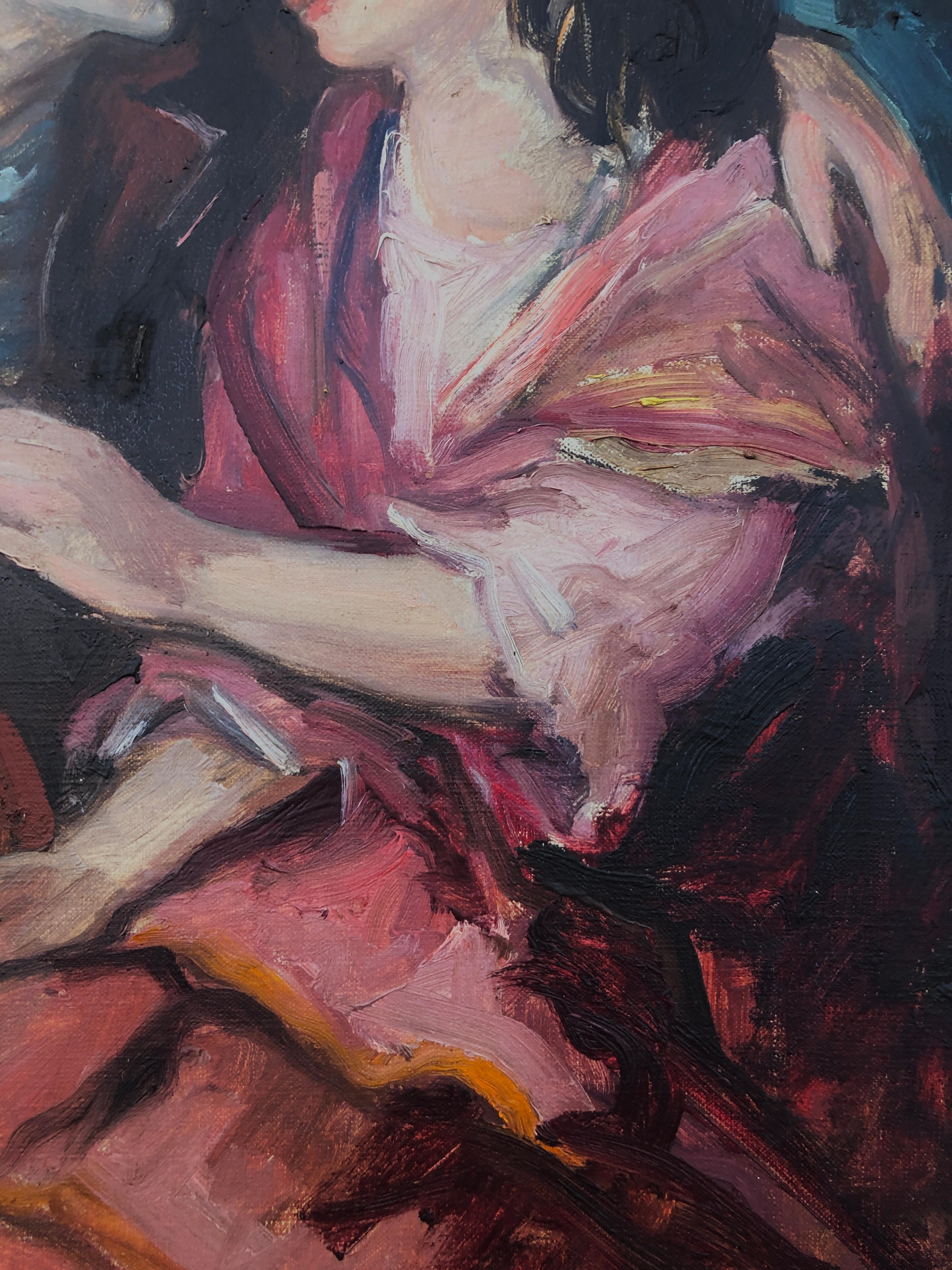 Amantes óleo sobre lienzo pintura París escuela Picasso - Painting Expresionista de Pedro CREIXAMS