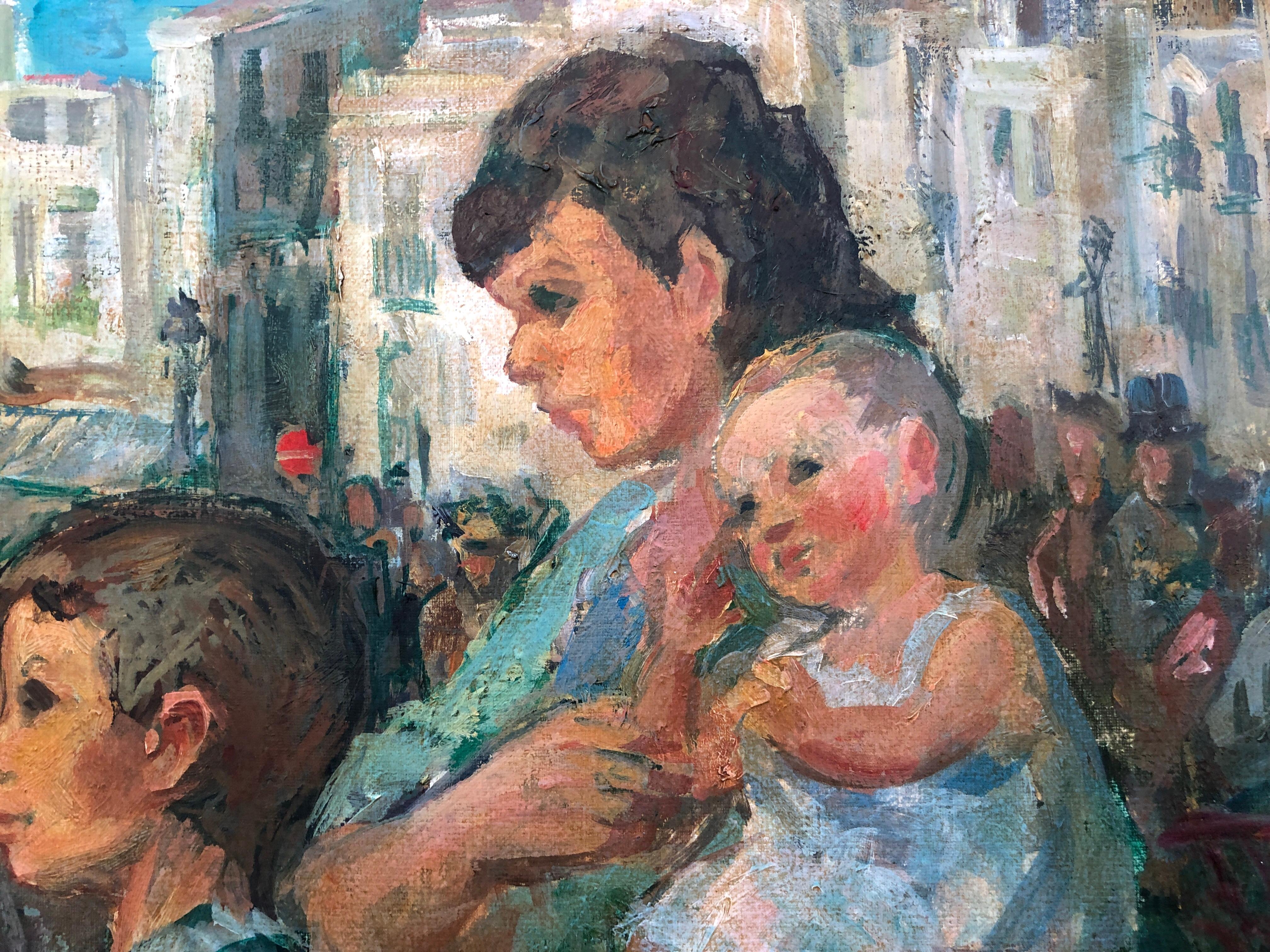 El afilador de cuchillos de París óleo sobre lienzo pintura paisaje urbano Francia - Painting Impresionista de Pedro CREIXAMS