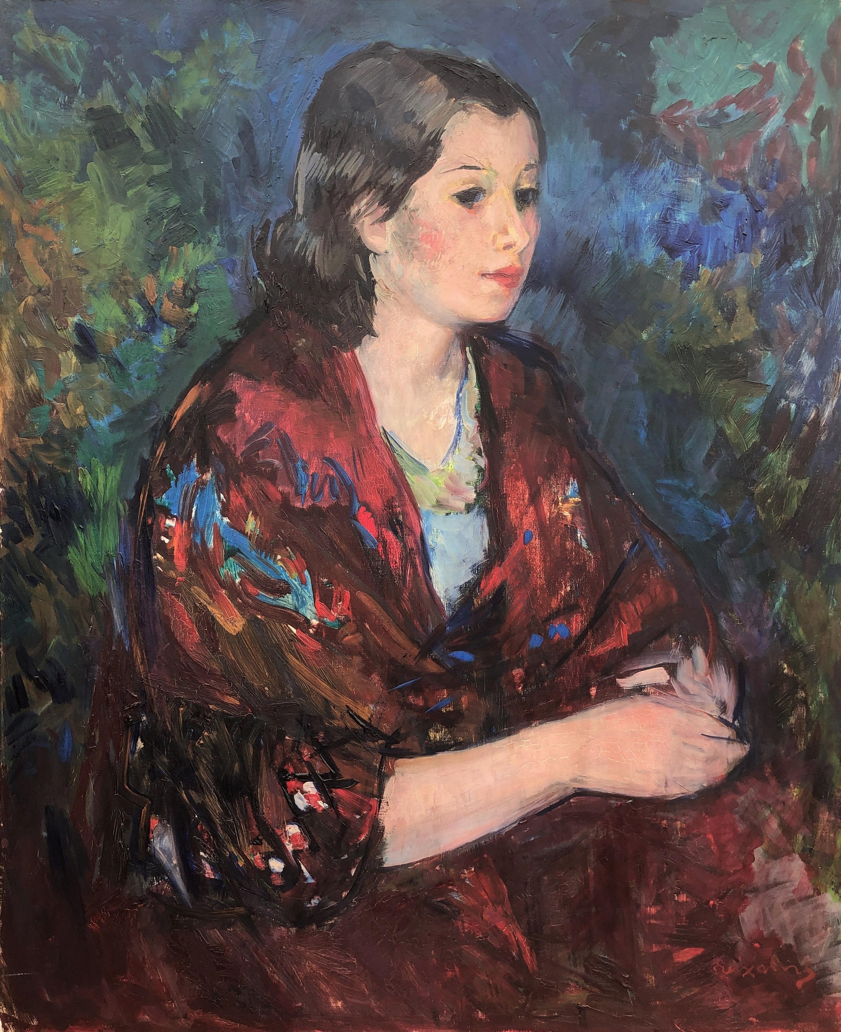 woman with shawl oil on canvas painting 1951