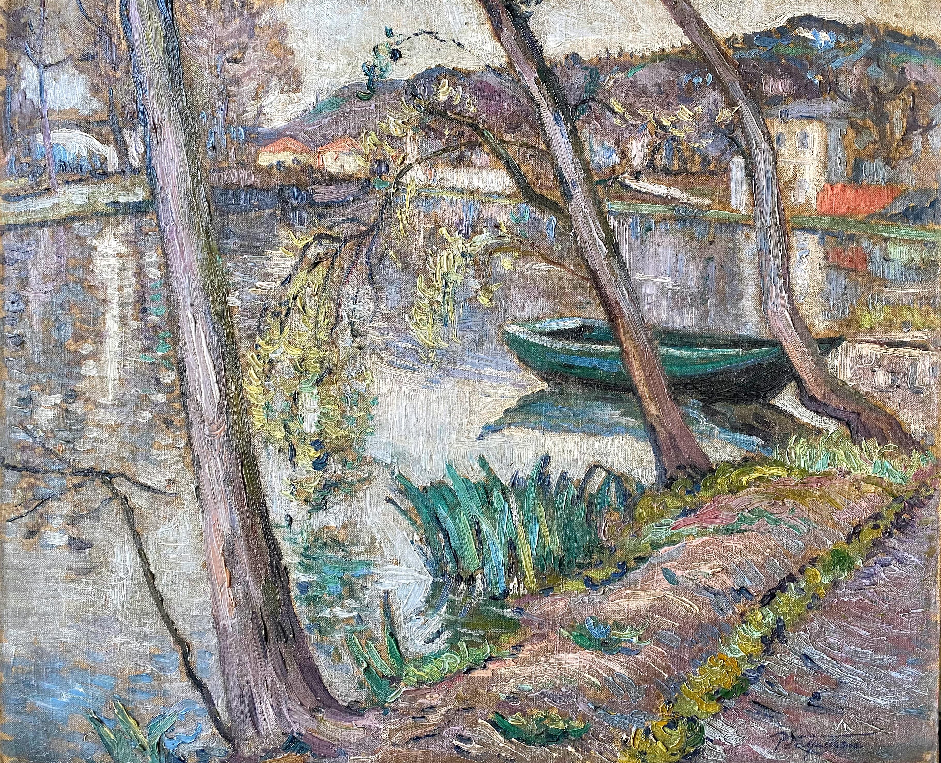 Central American Impressionist in Paris landscape, River Seine painting - Painting by Pedro de Matheu