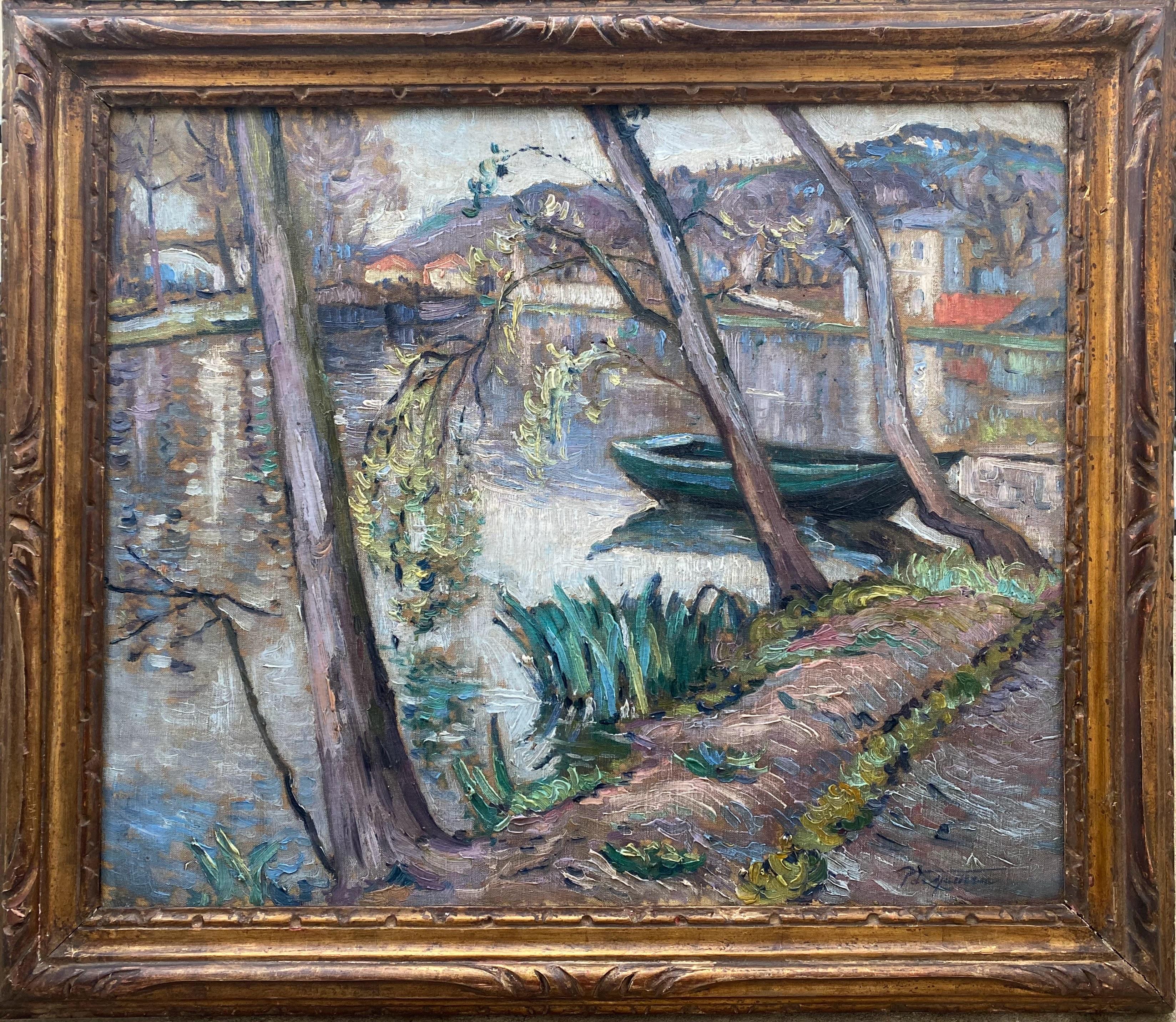 Pedro de Matheu Figurative Painting - Central American Impressionist in Paris landscape, River Seine painting