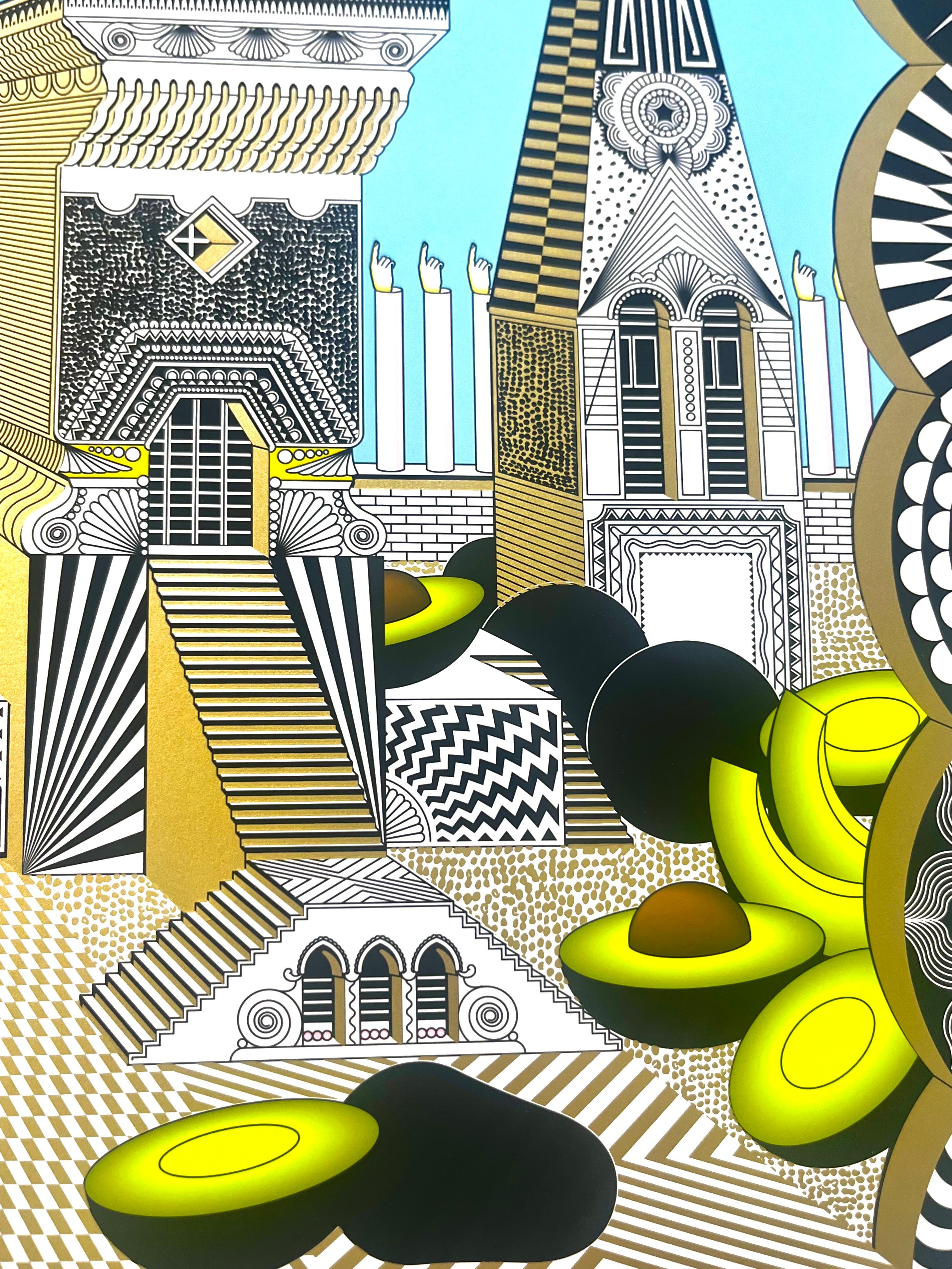 A Sunday in Avocadoland - neobarroque, geometric, surreal landscape For Sale 1