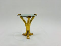 Pedro Friedeberg Carved Gold Gilt and Glass "Hand Foot" Side Table, Signed.