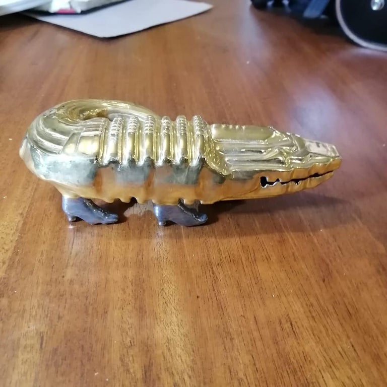 Mexican Pedro Friedeberg Ceramic Crocodile with 22-Karat Liquid Gold Bath
