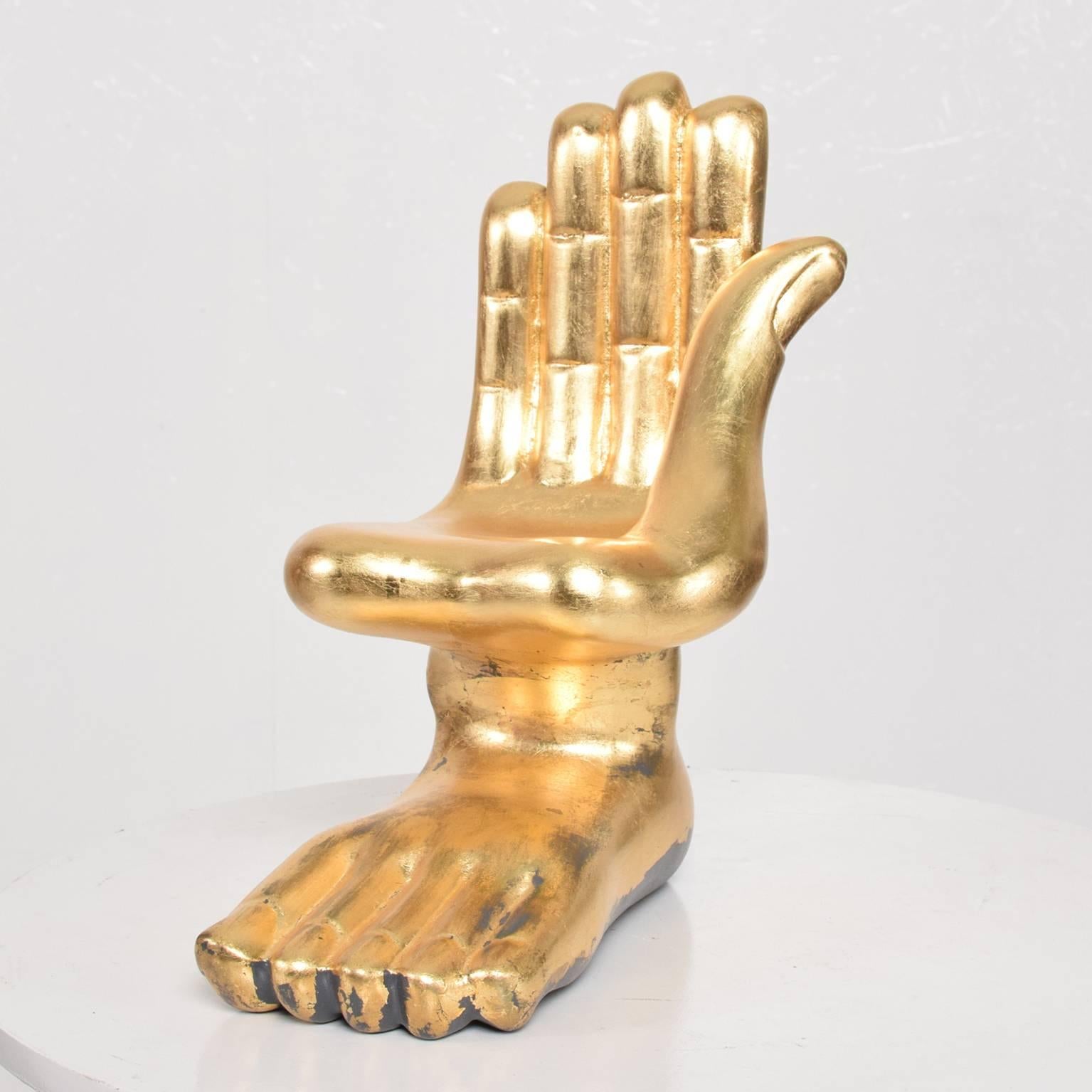 Pedro Friedeberg Surrealist Ceramic Gilt Foot Hand Sculpture In Excellent Condition In Chula Vista, CA