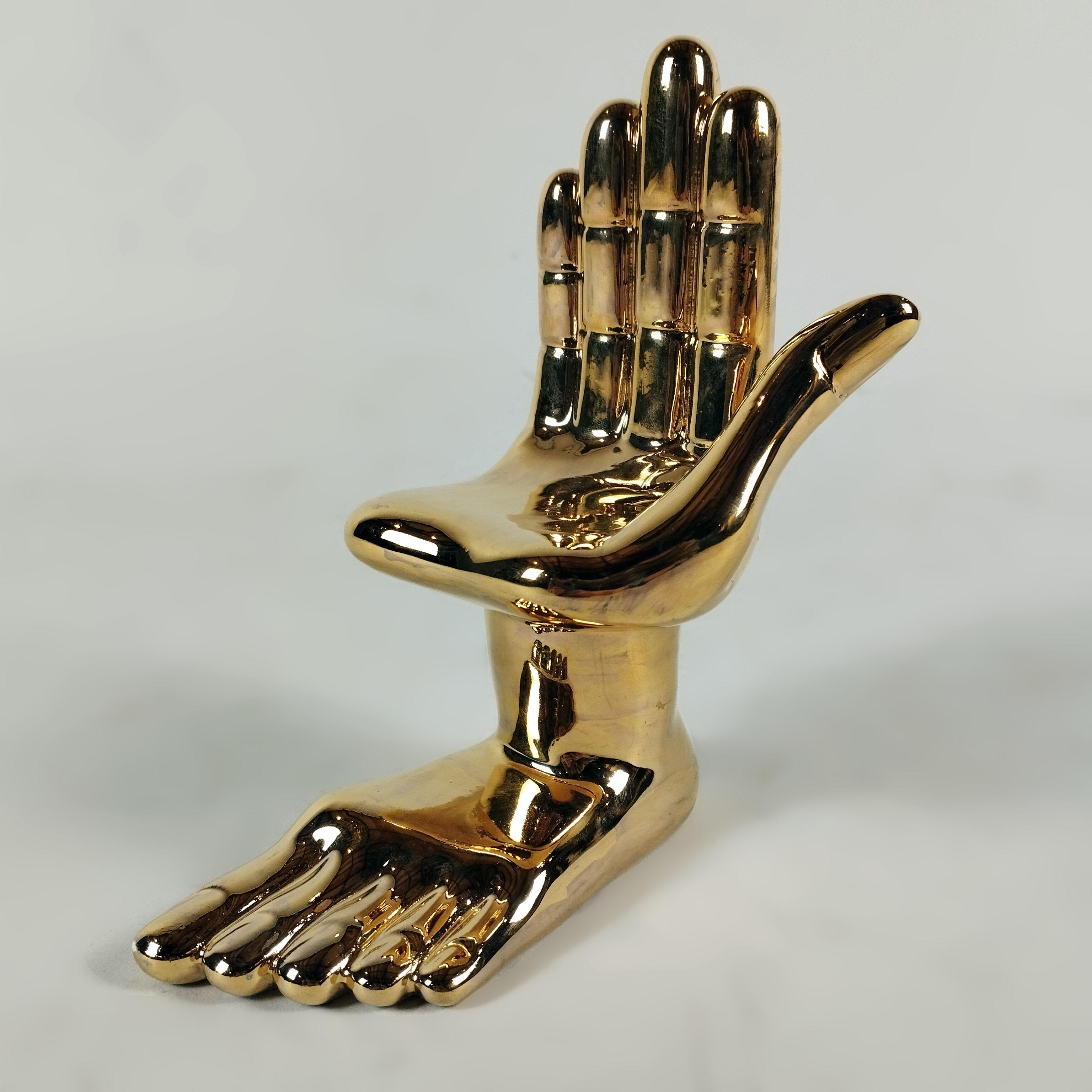 Mid-Century Modern Pedro Friedeberg Ceramic With Liquid Gold Hand - Foot Sculpture