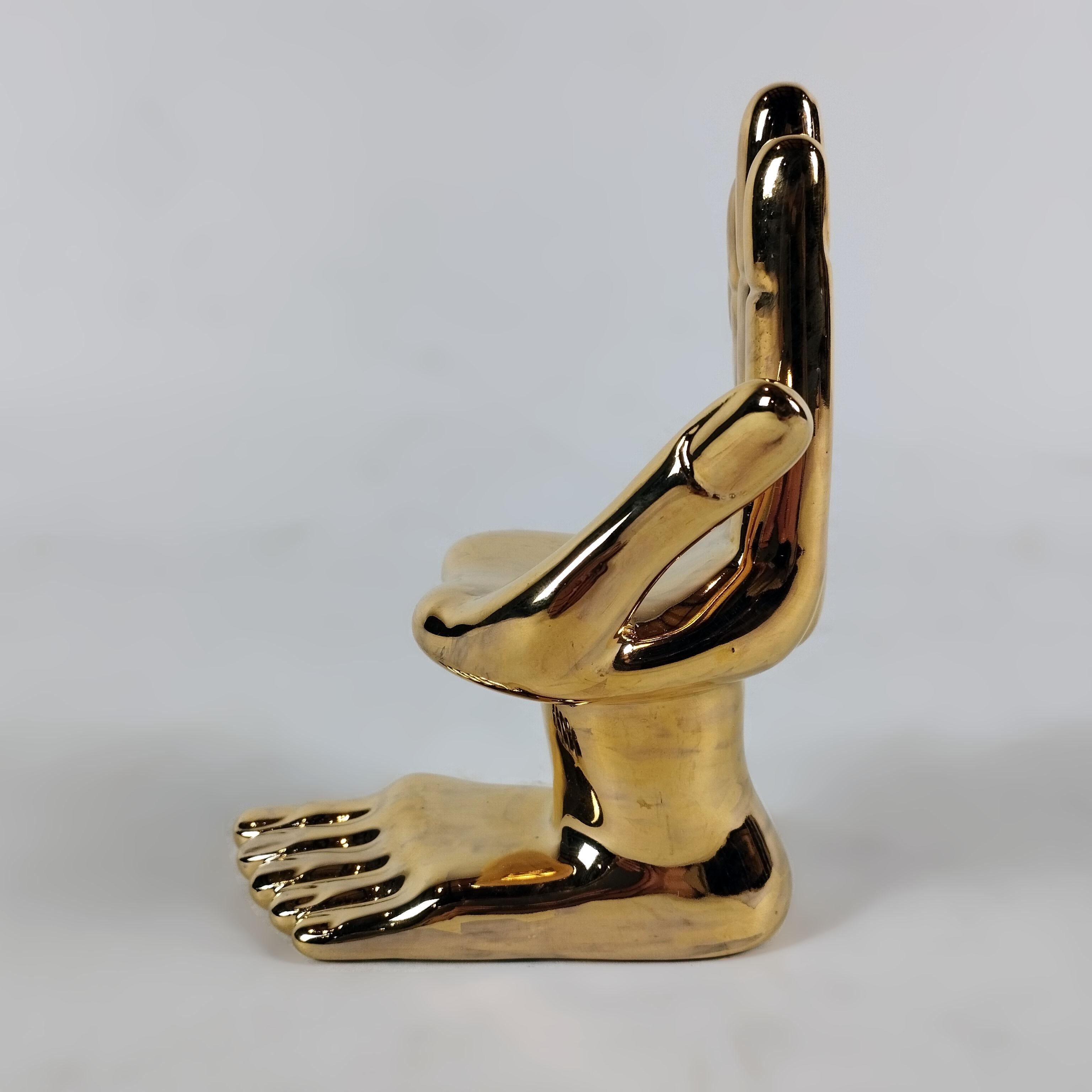 Pedro Friedeberg Ceramic With Liquid Gold Hand - Foot Sculpture In Good Condition In Mexico City, MX