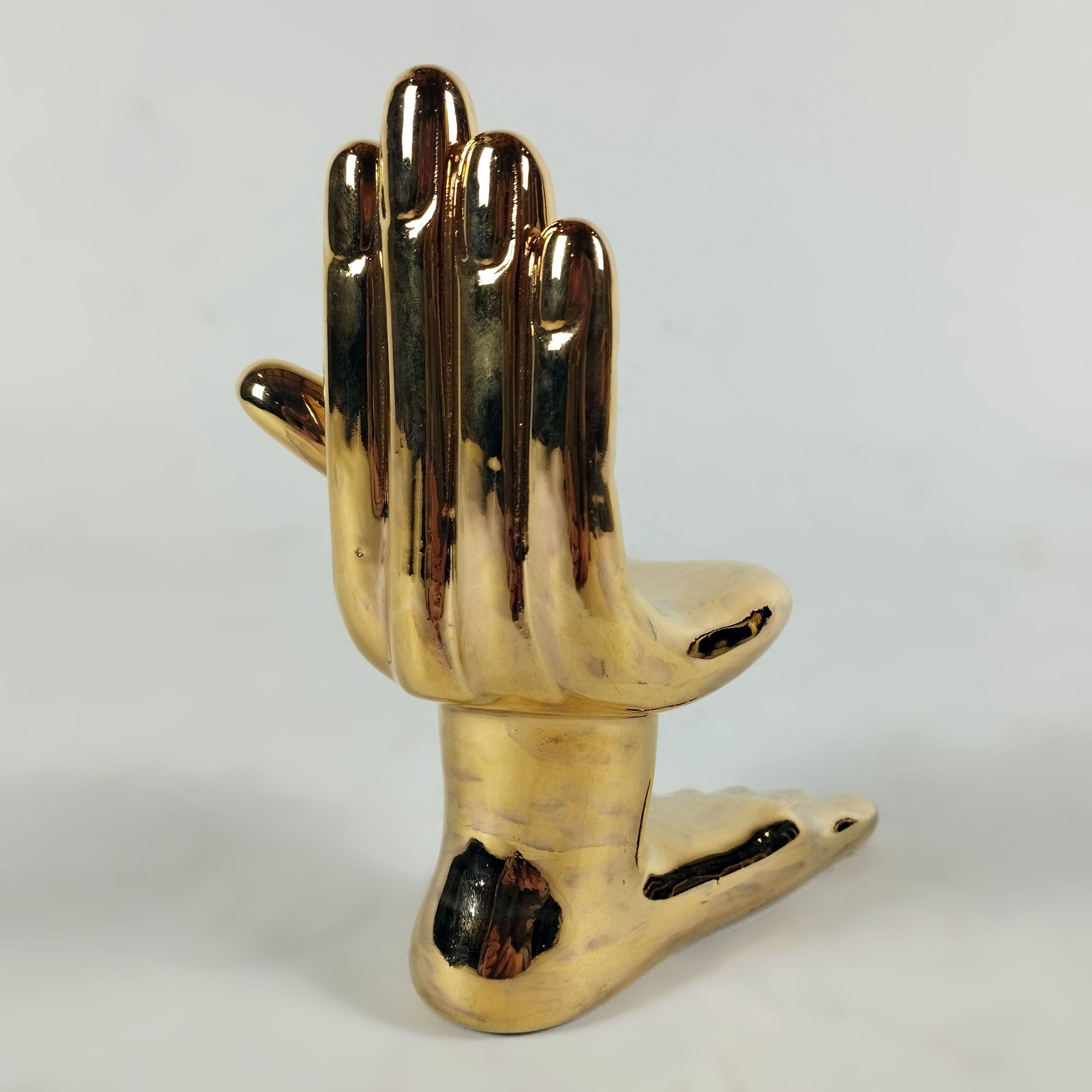Contemporary Pedro Friedeberg Ceramic With Liquid Gold Hand - Foot Sculpture