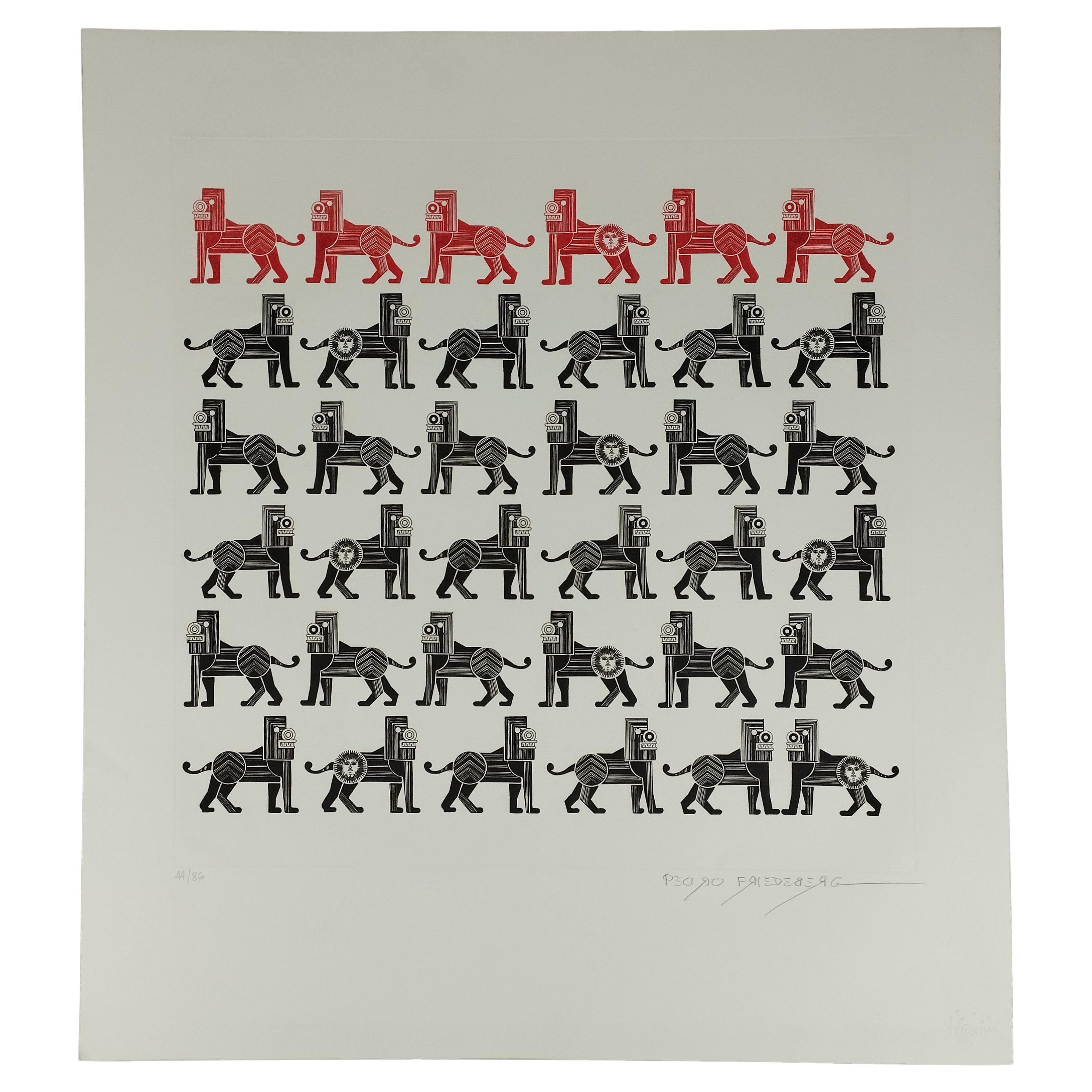 Pedro Friedeberg "Communist Lions By Day" Limited Edition Engraving