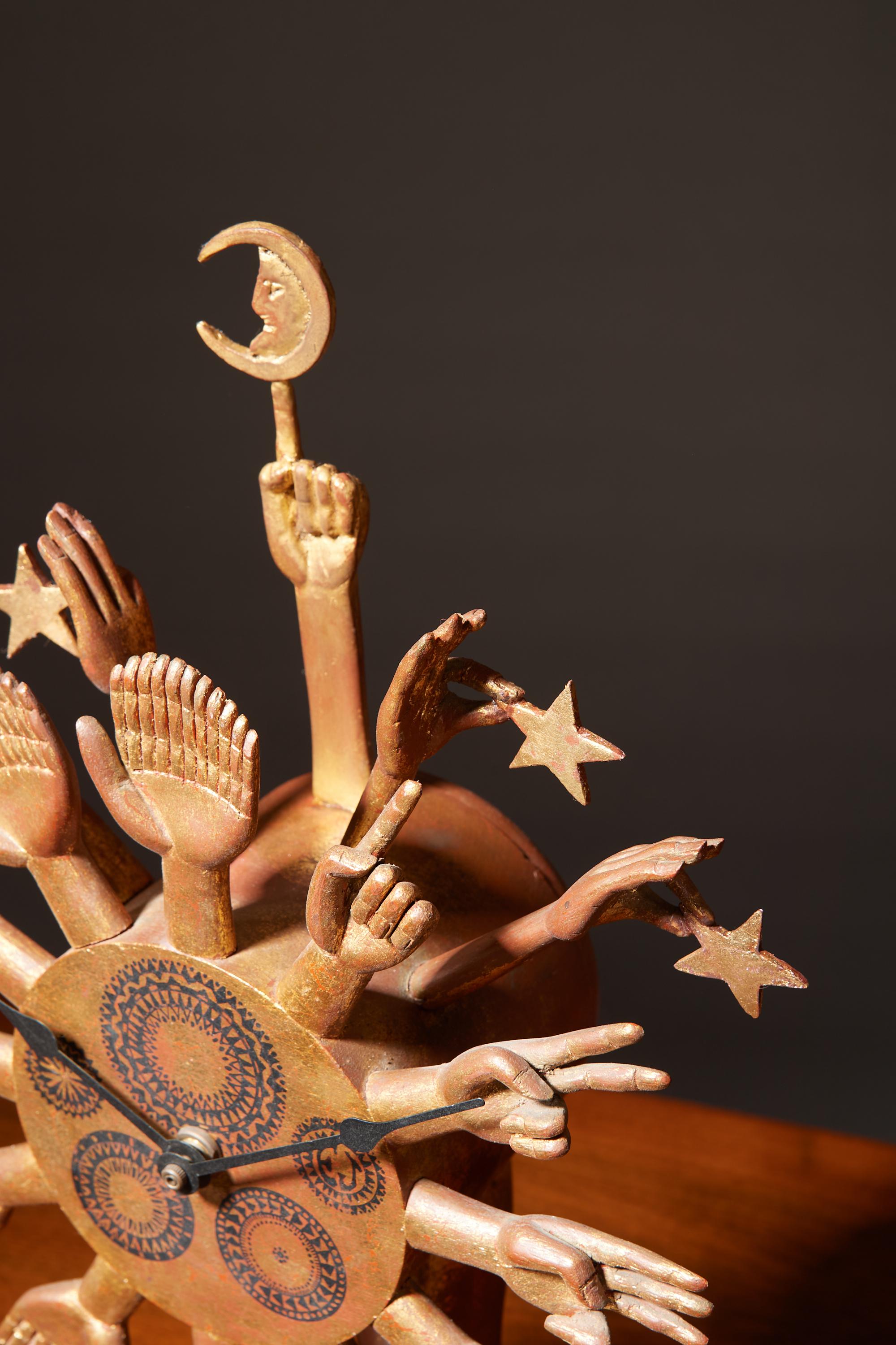 Pedro Friedeberg, Exceptional Surrealist Carved Clock, Gilt Wood, Mexico 1970s For Sale 5