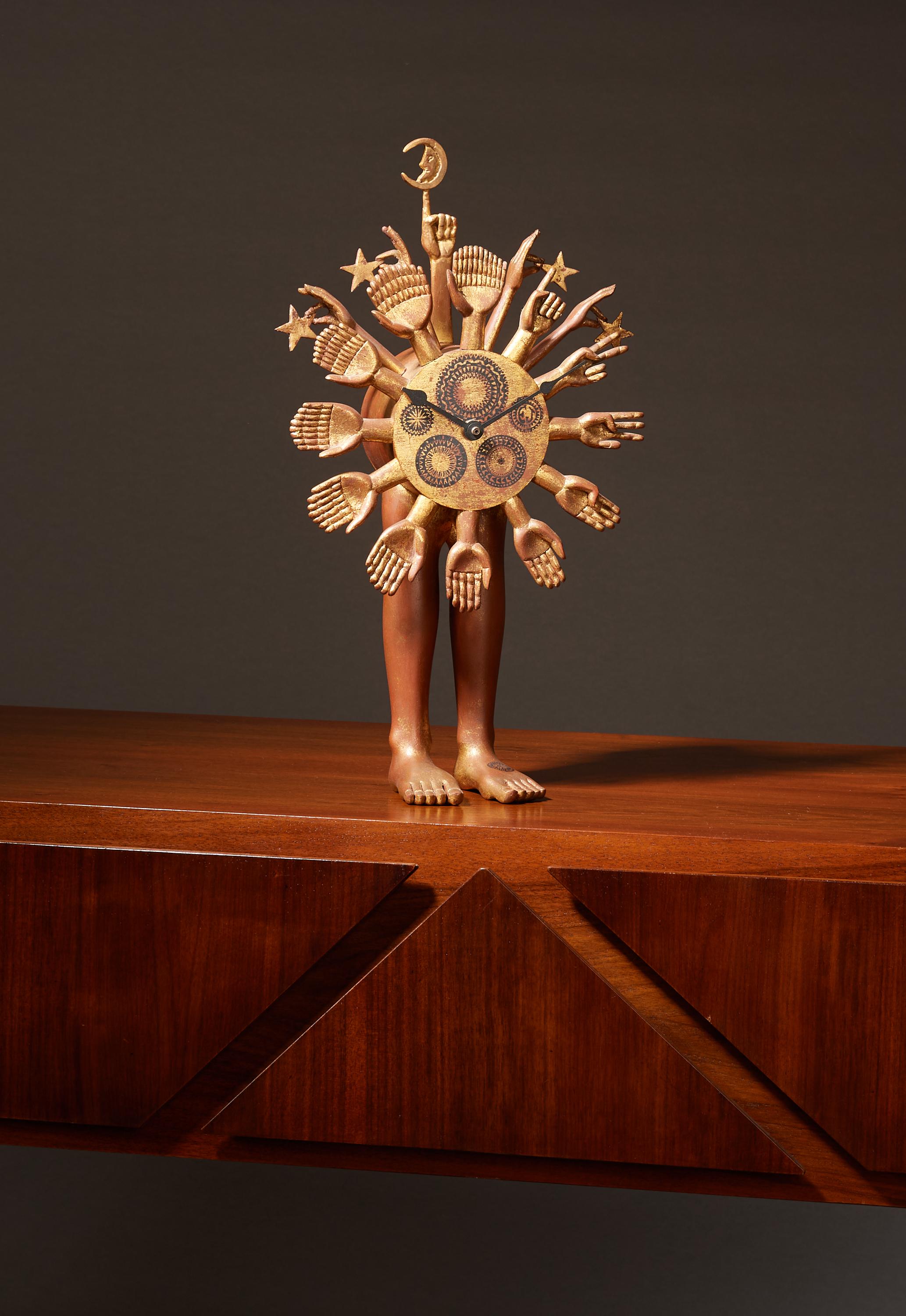 Pedro Friedeberg, Exceptional Surrealist Carved Clock, Gilt Wood, Mexico 1970s For Sale 9