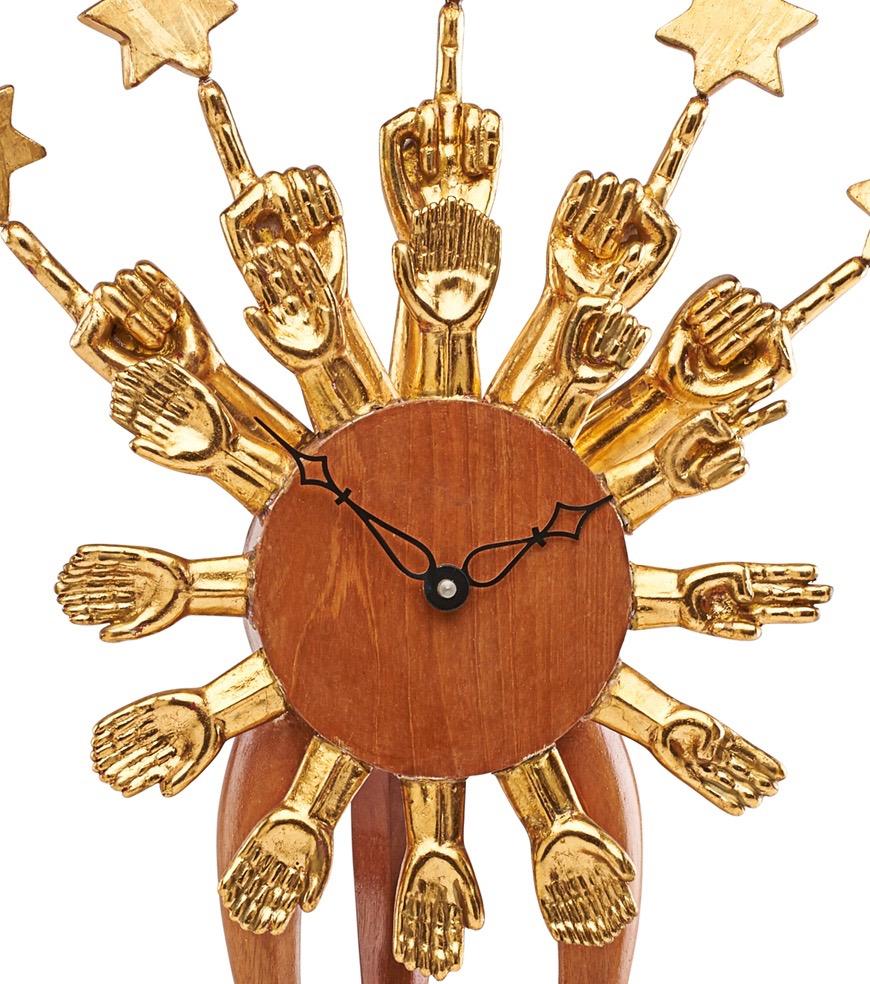Mid-Century Modern Pedro Friedeberg Exceptional Surrealist Carved Clock, Gilt Wood, Mexico 1970s  