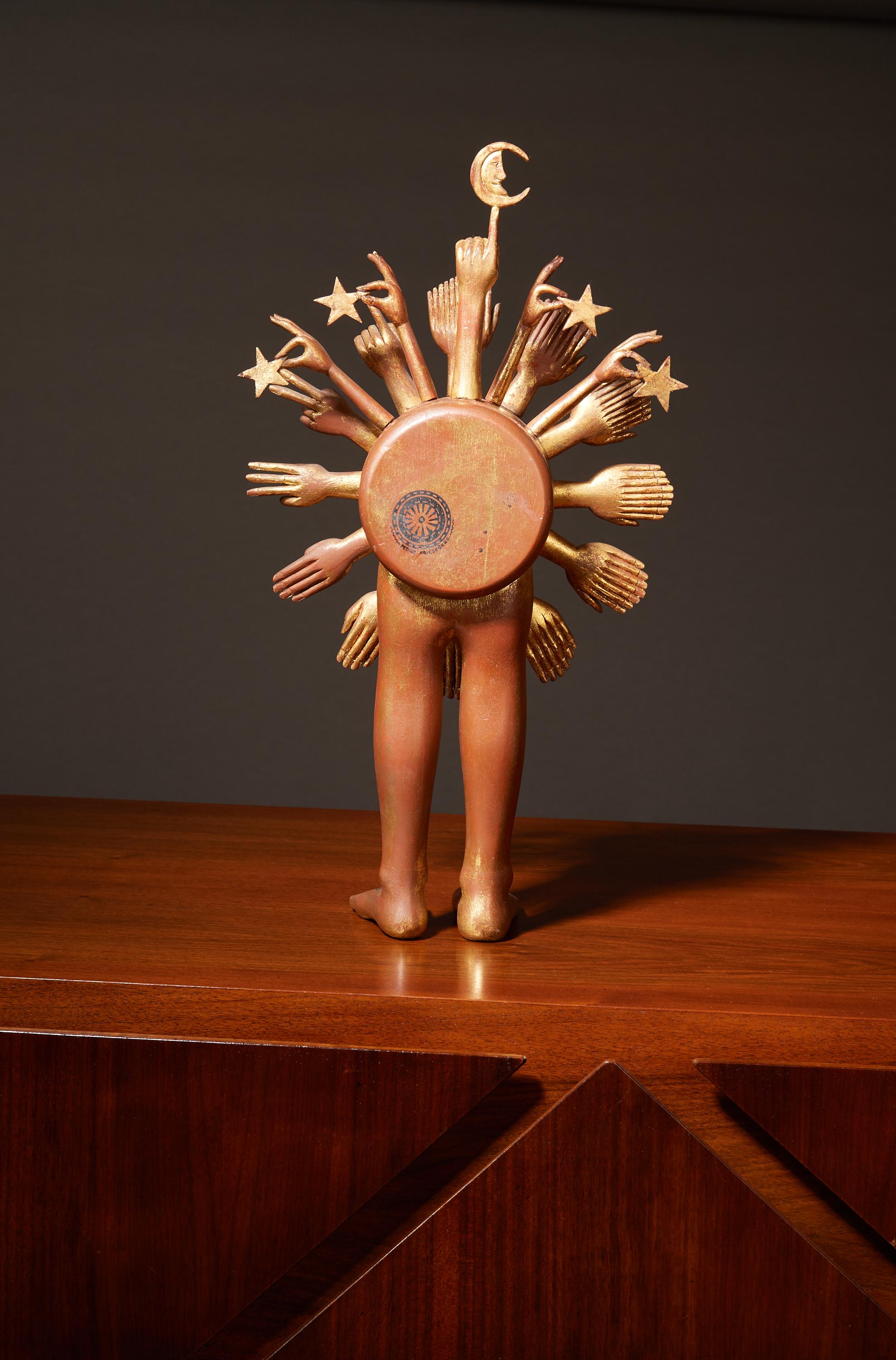 Pedro Friedeberg, Exceptional Surrealist Carved Clock, Gilt Wood, Mexico 1970s For Sale 2