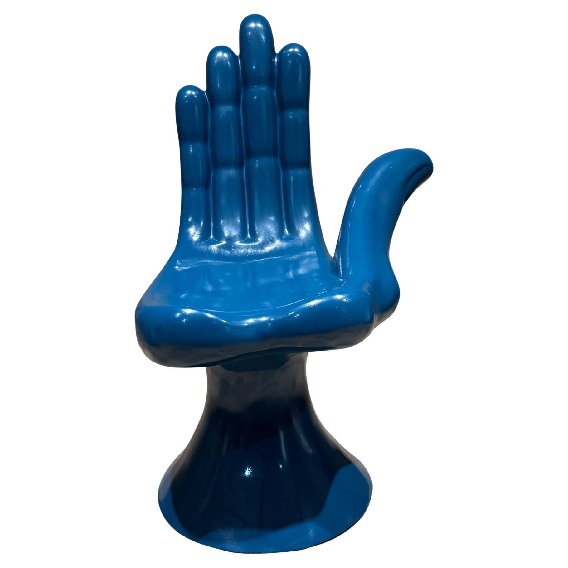 Pedro Friedeberg Hand Chair in Blue Unique Surrealist Latin American Art For Sale