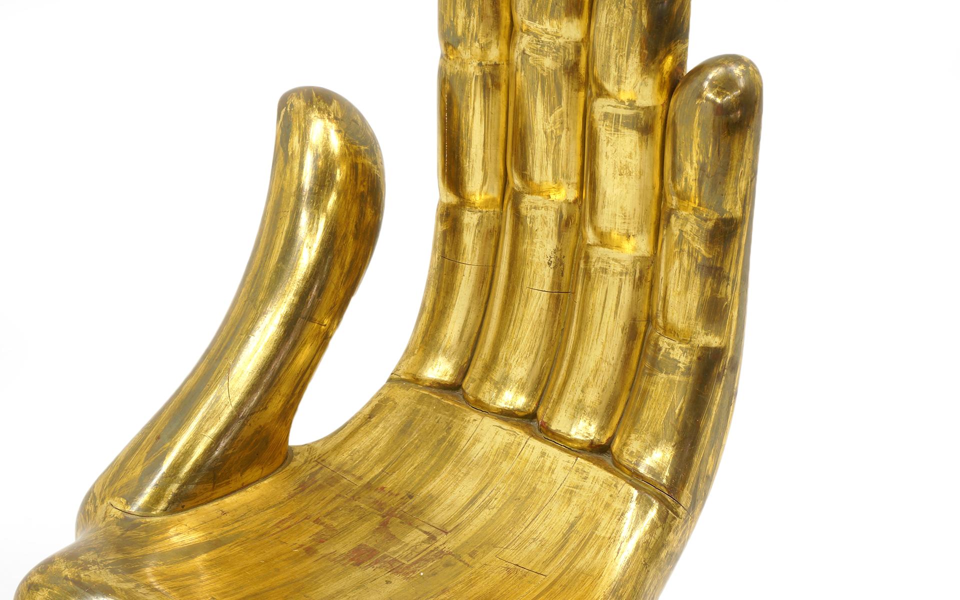 Pedro Friedeberg Hand Foot Chair, Original Gold Leaf Finish, Signed, 1960s 1