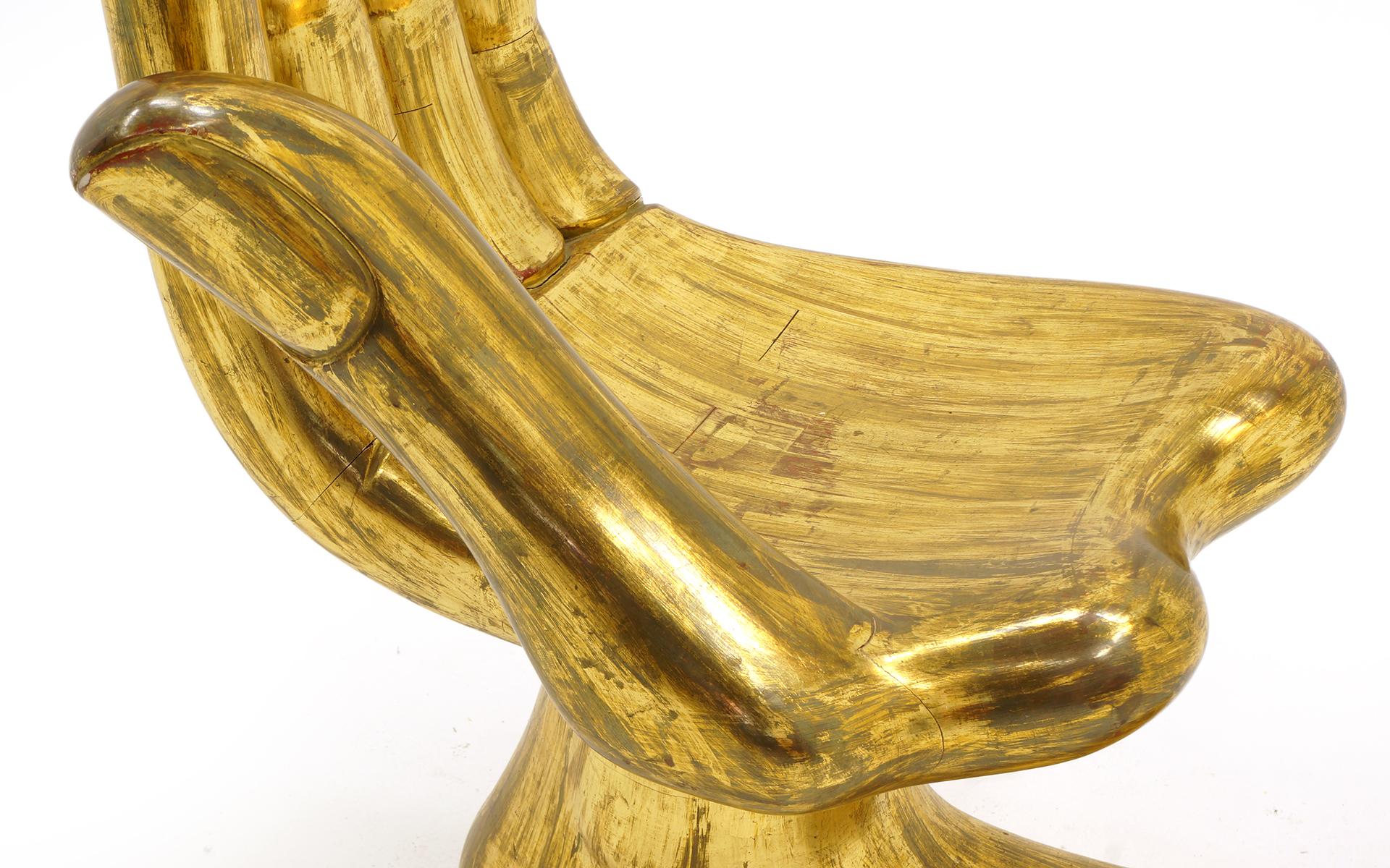 Mexican Pedro Friedeberg Hand Foot Chair, Original Gold Leaf Finish, Signed, 1960s