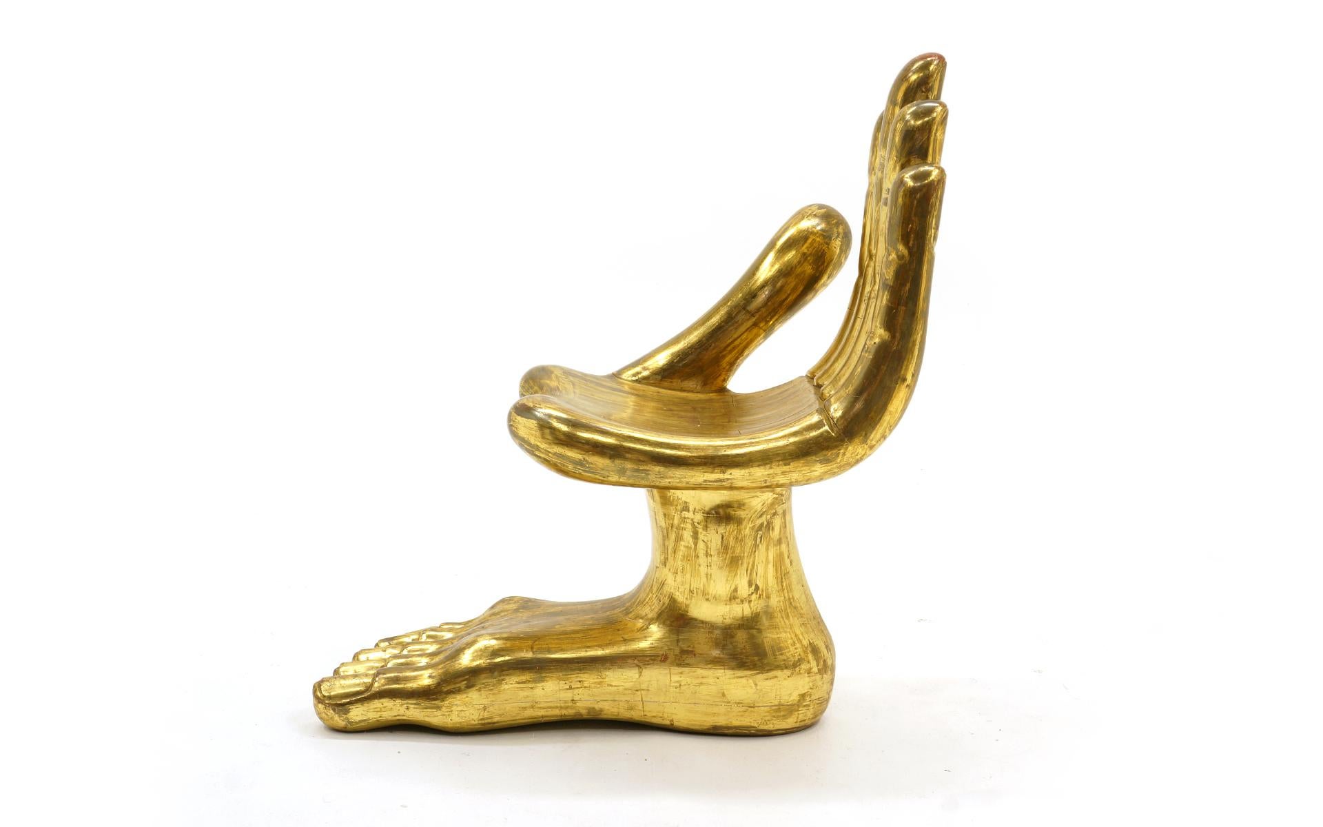 Pedro Friedeberg Hand Foot Chair, Original Gold Leaf Finish, Signed, 1960s In Good Condition In Kansas City, MO