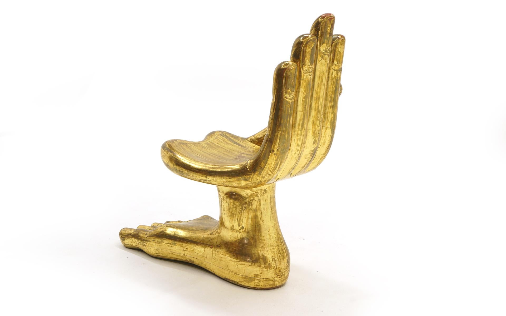 Mid-20th Century Pedro Friedeberg Hand Foot Chair, Original Gold Leaf Finish, Signed, 1960s