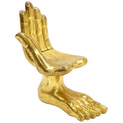 Pedro Friedeberg Hand Foot Chair, Original Gold Leaf Finish, Signed, 1960s