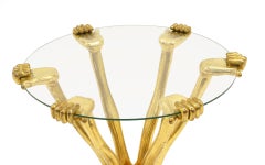 Pedro Friedeberg Hand Foot Table, 1960s, Signed, Gold Leaf and Glass